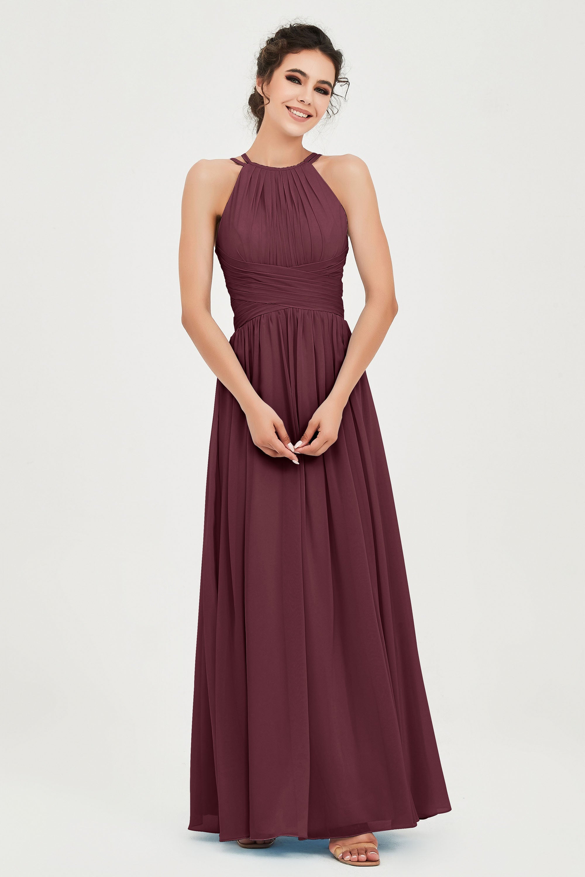 Empire Halter Chiffon Women's Bridesmaid Dress Ruched Formal Evening Prom Gowns