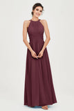 Empire Halter Chiffon Women's Bridesmaid Dress Ruched Formal Evening Prom Gowns