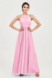 Empire Halter Chiffon Women's Bridesmaid Dress Ruched Formal Evening Prom Gowns