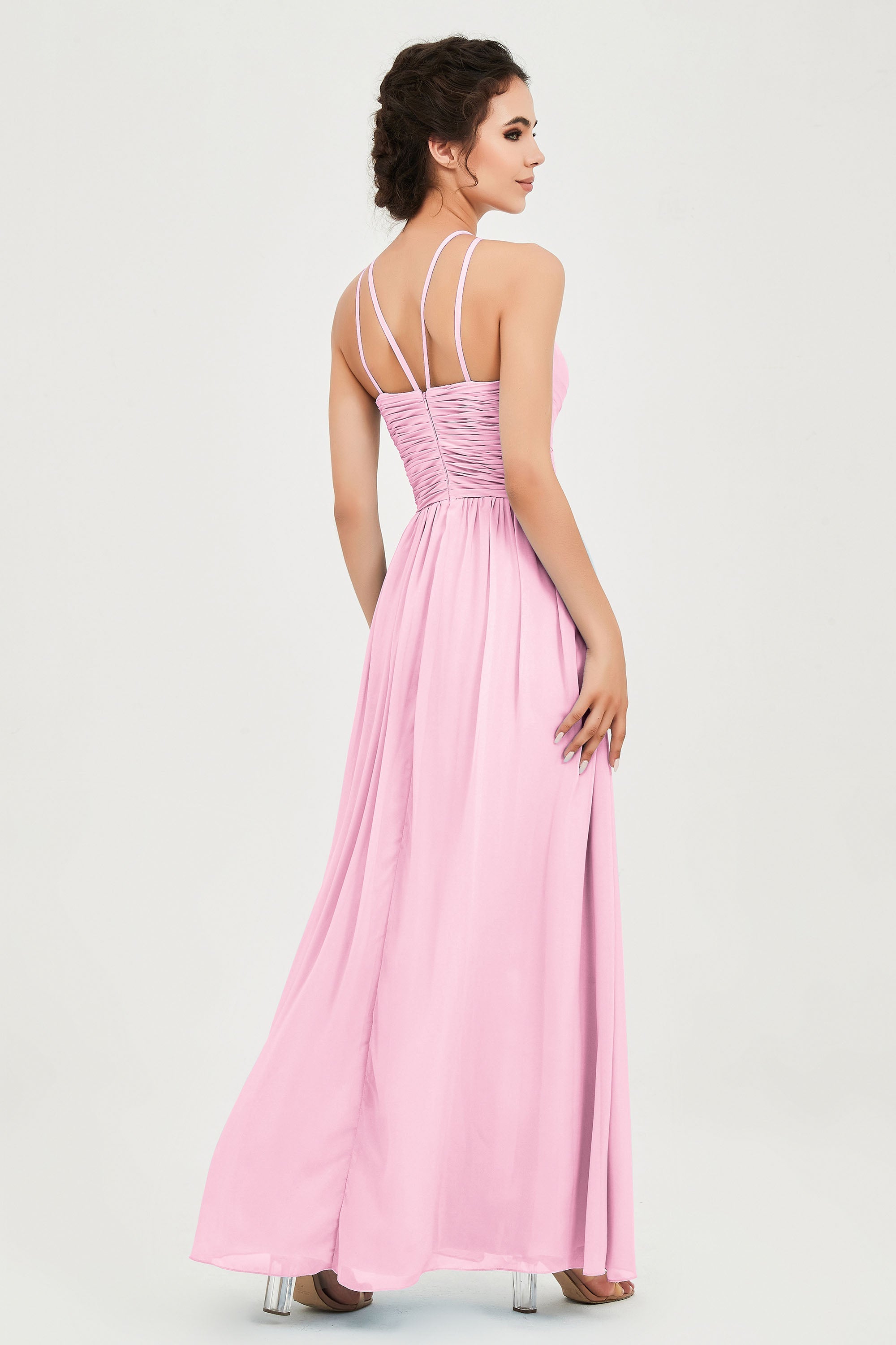 Empire Halter Chiffon Women's Bridesmaid Dress Ruched Formal Evening Prom Gowns