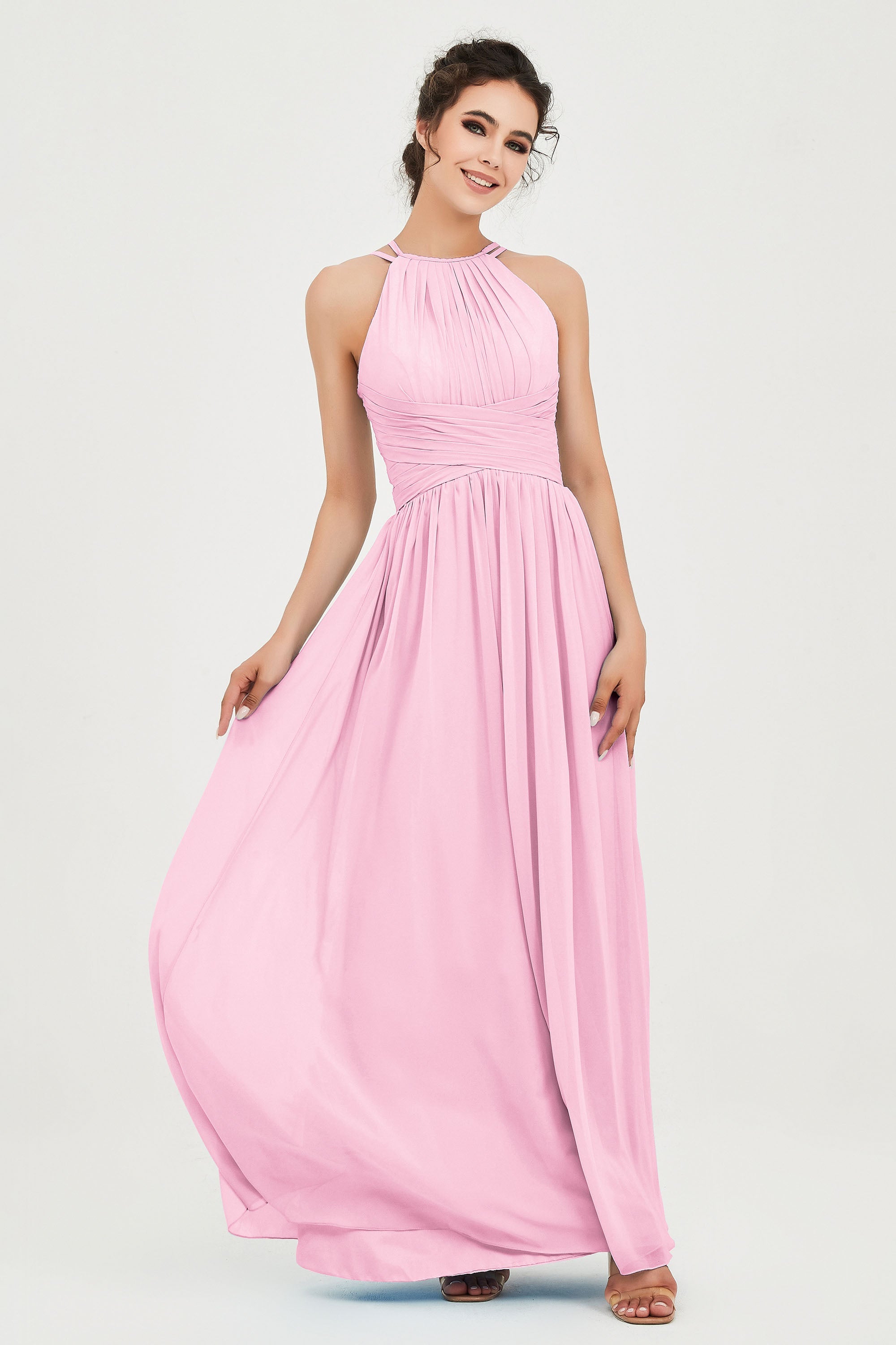 Empire Halter Chiffon Women's Bridesmaid Dress Ruched Formal Evening Prom Gowns