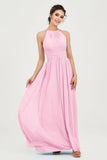 Empire Halter Chiffon Women's Bridesmaid Dress Ruched Formal Evening Prom Gowns