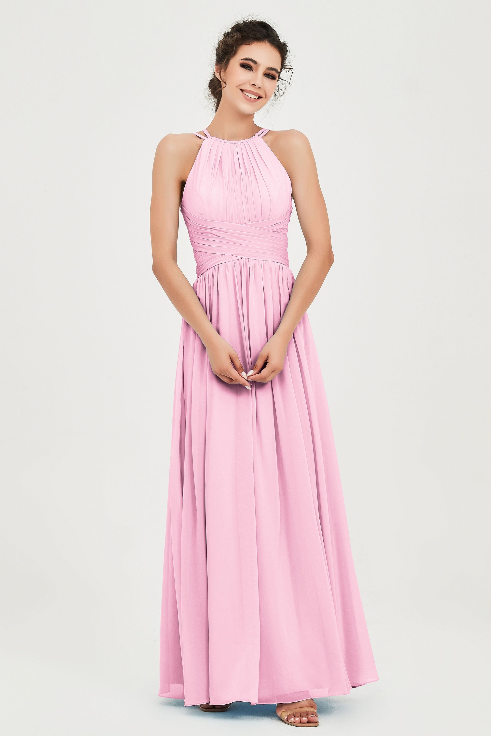 Empire Halter Chiffon Women's Bridesmaid Dress Ruched Formal Evening Prom Gowns