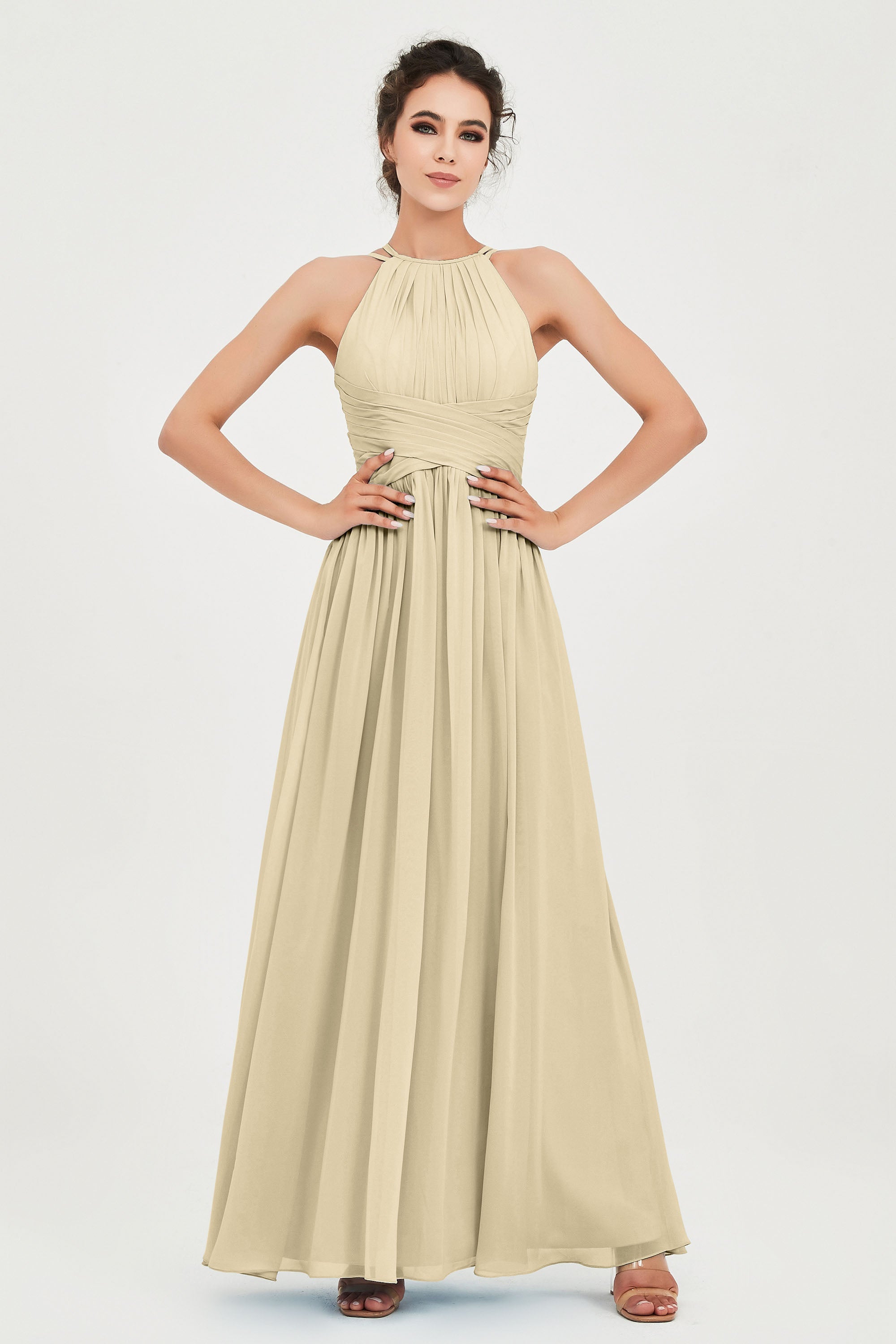 Empire Halter Chiffon Women's Bridesmaid Dress Ruched Formal Evening Prom Gowns