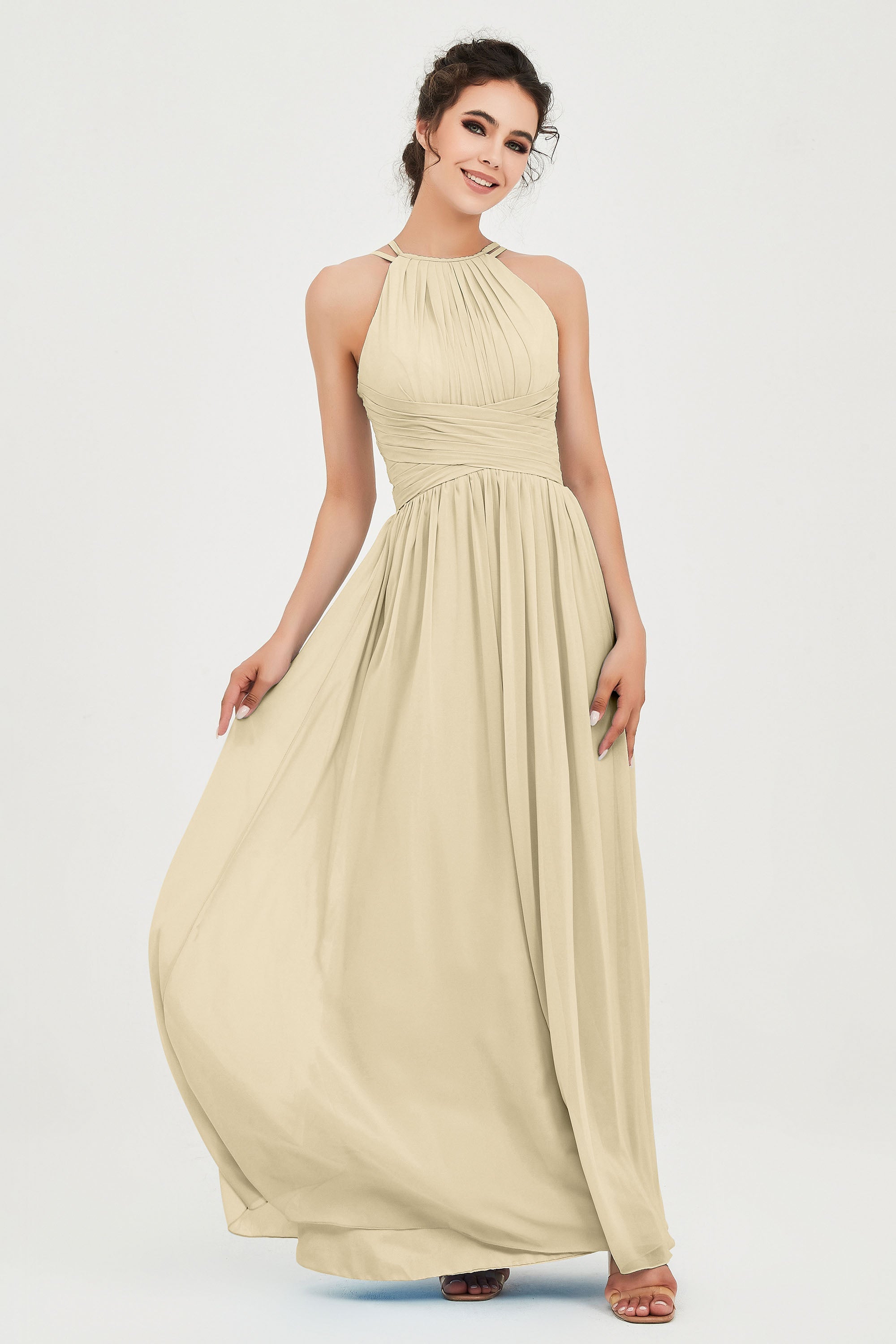 Empire Halter Chiffon Women's Bridesmaid Dress Ruched Formal Evening Prom Gowns