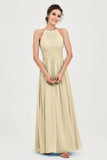 Empire Halter Chiffon Women's Bridesmaid Dress Ruched Formal Evening Prom Gowns