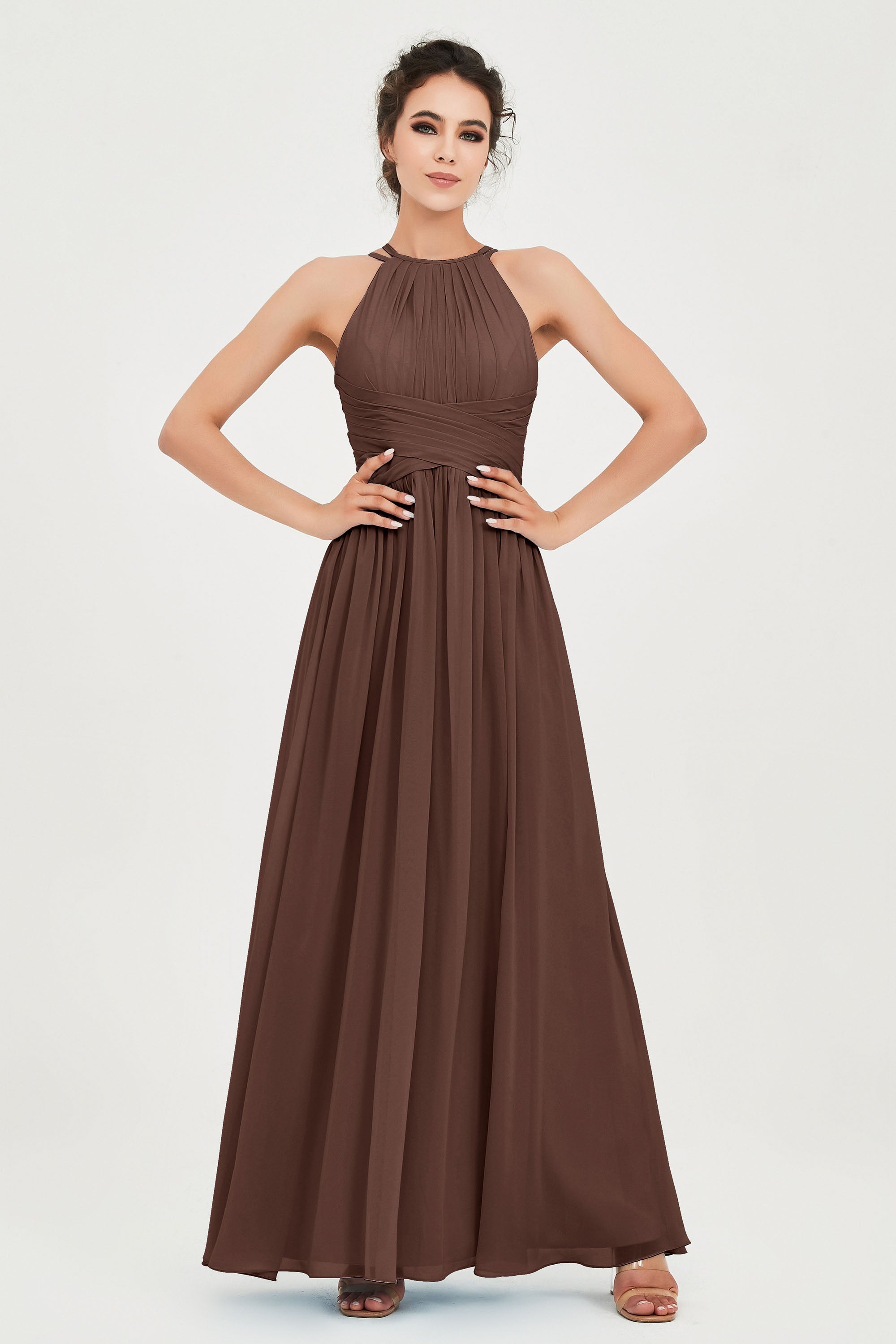 Empire Halter Chiffon Women's Bridesmaid Dress Ruched Formal Evening Prom Gowns