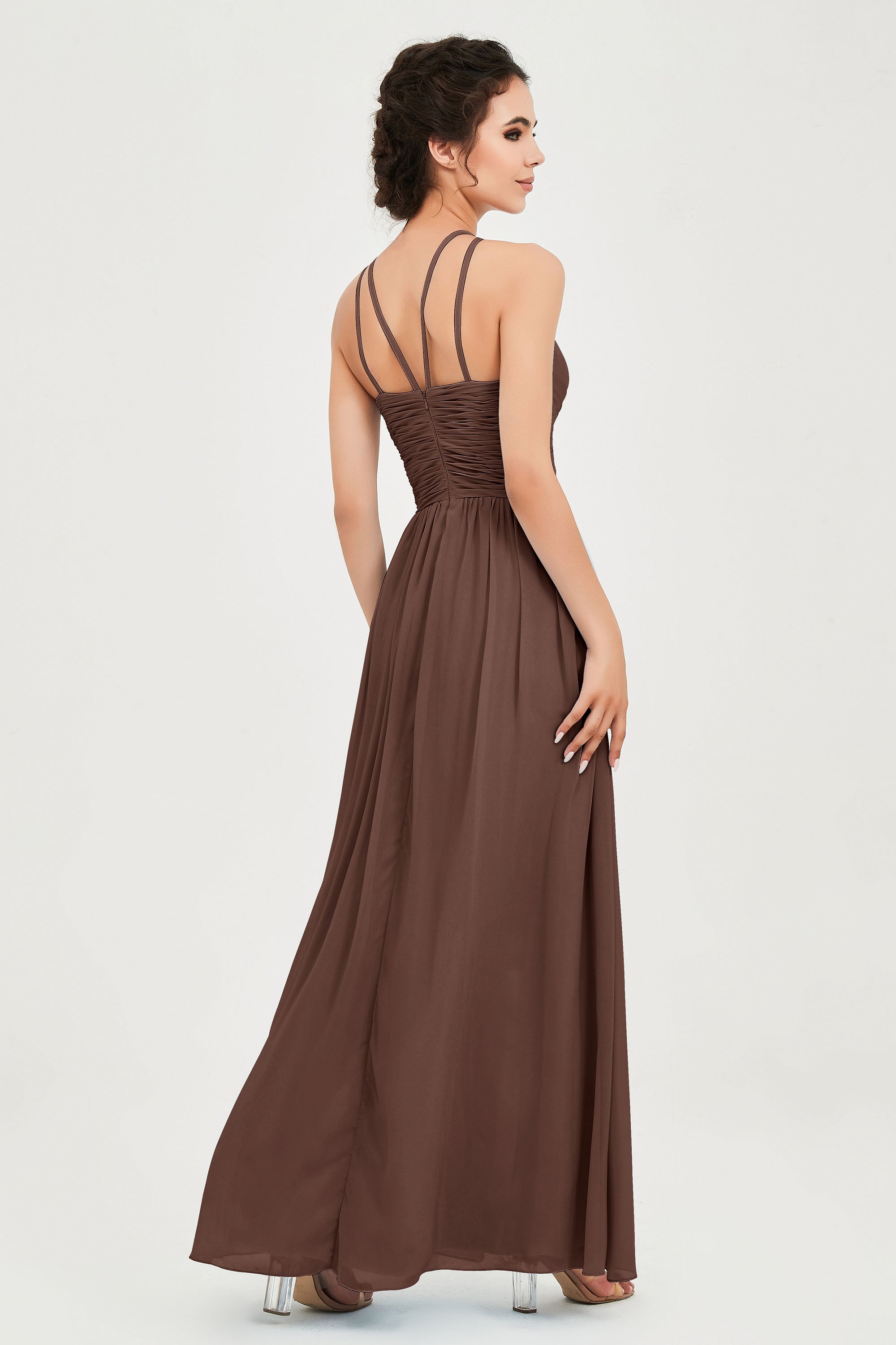 Empire Halter Chiffon Women's Bridesmaid Dress Ruched Formal Evening Prom Gowns