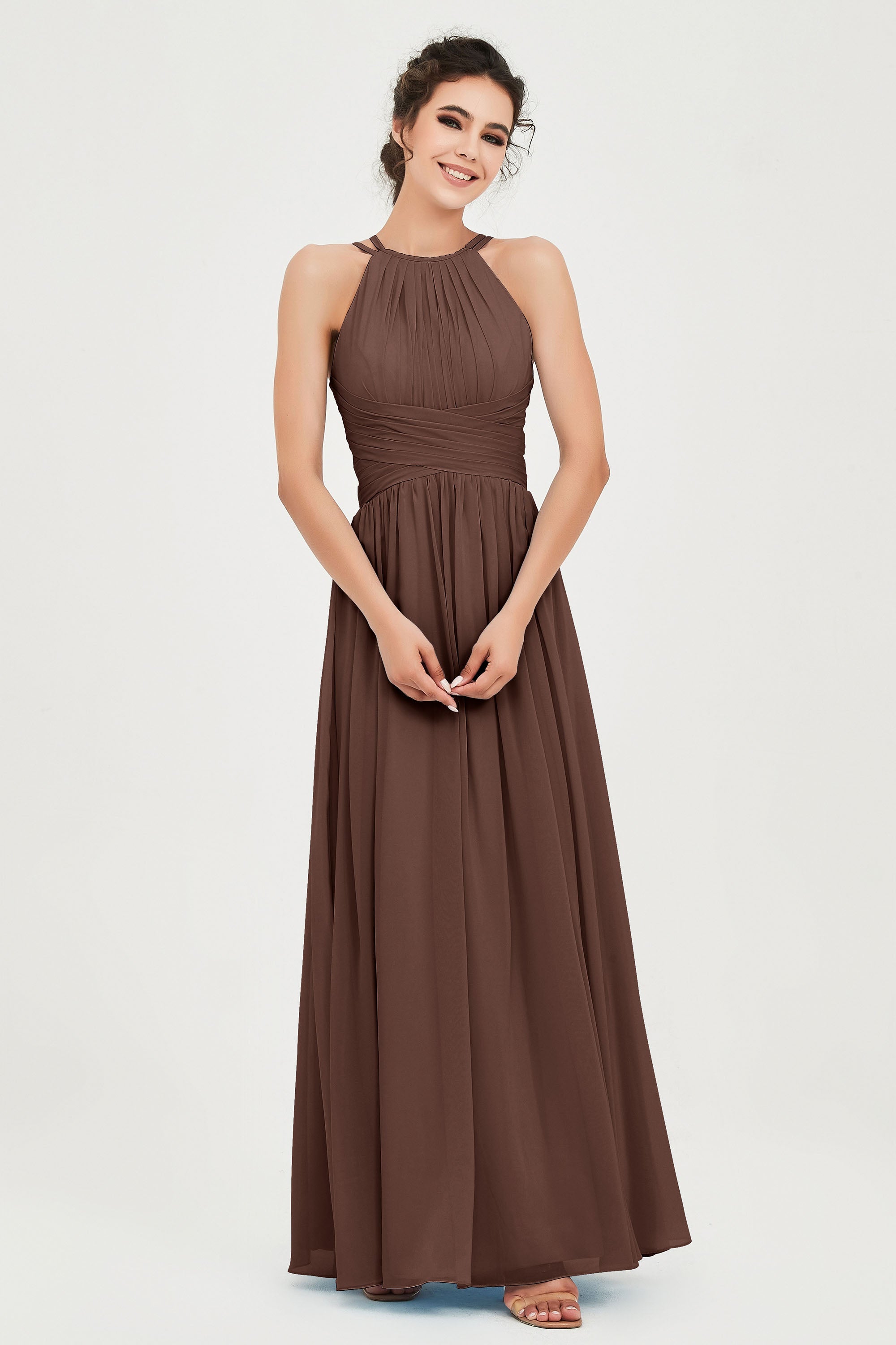 Empire Halter Chiffon Women's Bridesmaid Dress Ruched Formal Evening Prom Gowns