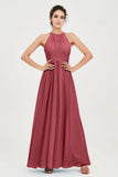 Empire Halter Chiffon Women's Bridesmaid Dress Ruched Formal Evening Prom Gowns