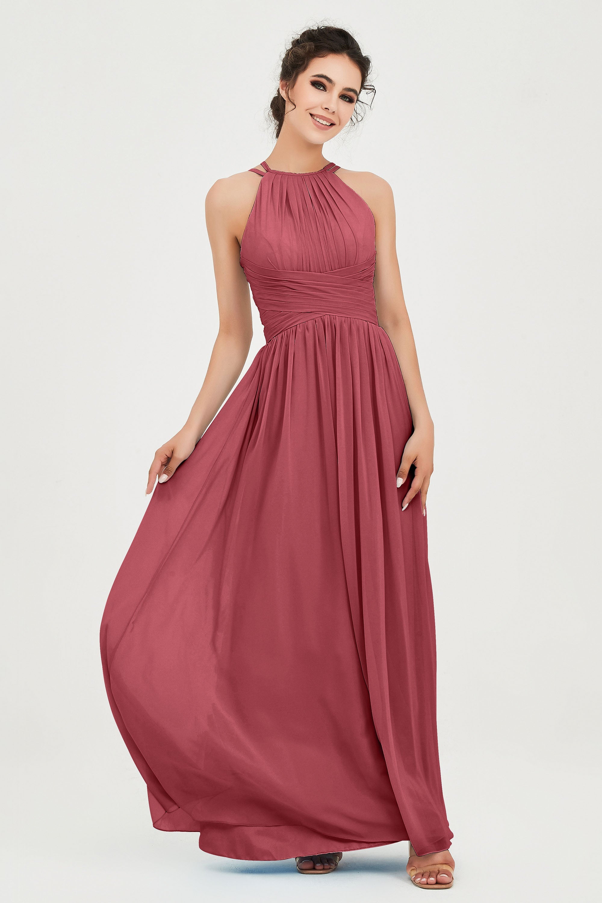 Empire Halter Chiffon Women's Bridesmaid Dress Ruched Formal Evening Prom Gowns