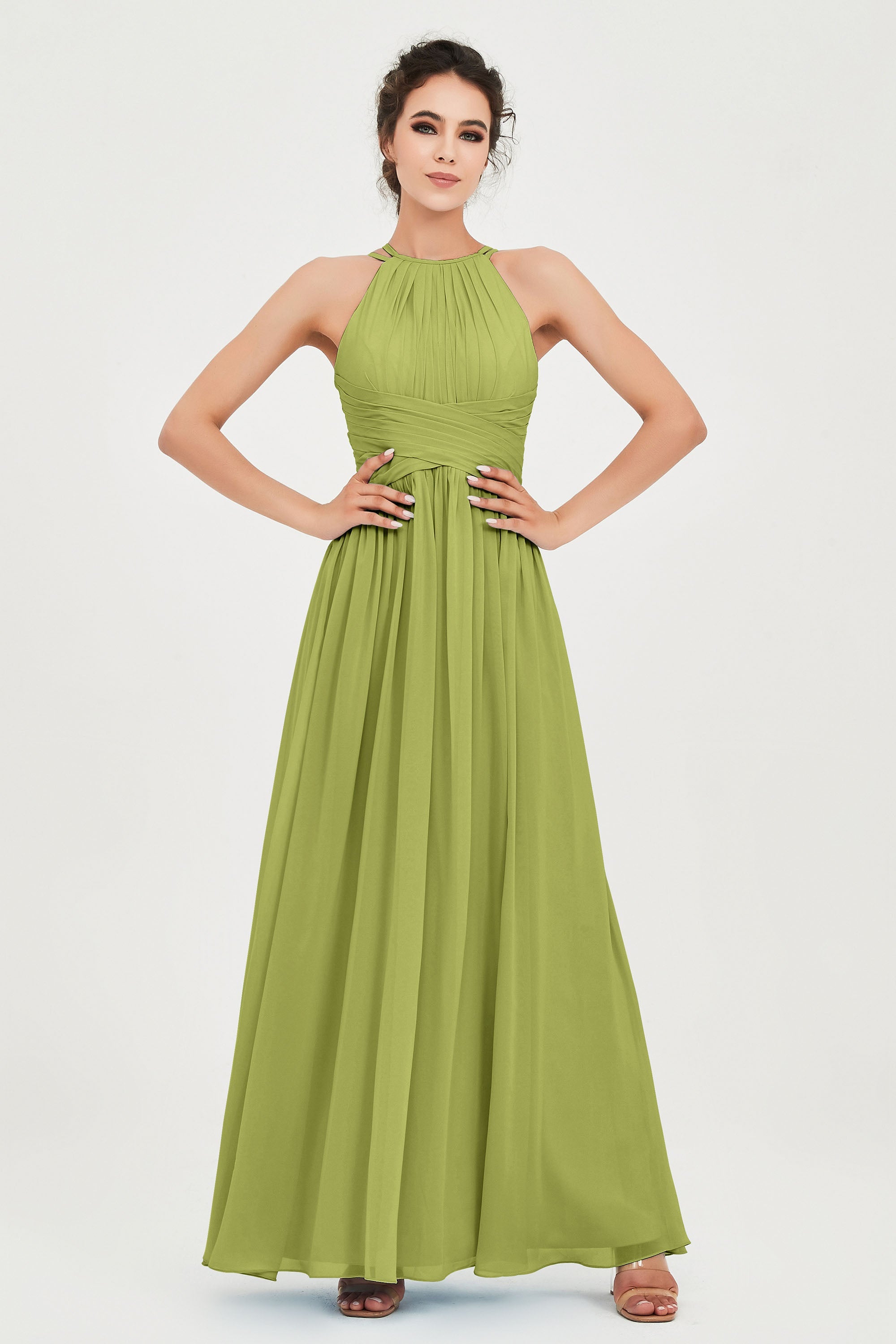 Empire Halter Chiffon Women's Bridesmaid Dress Ruched Formal Evening Prom Gowns