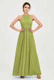 Empire Halter Chiffon Women's Bridesmaid Dress Ruched Formal Evening Prom Gowns