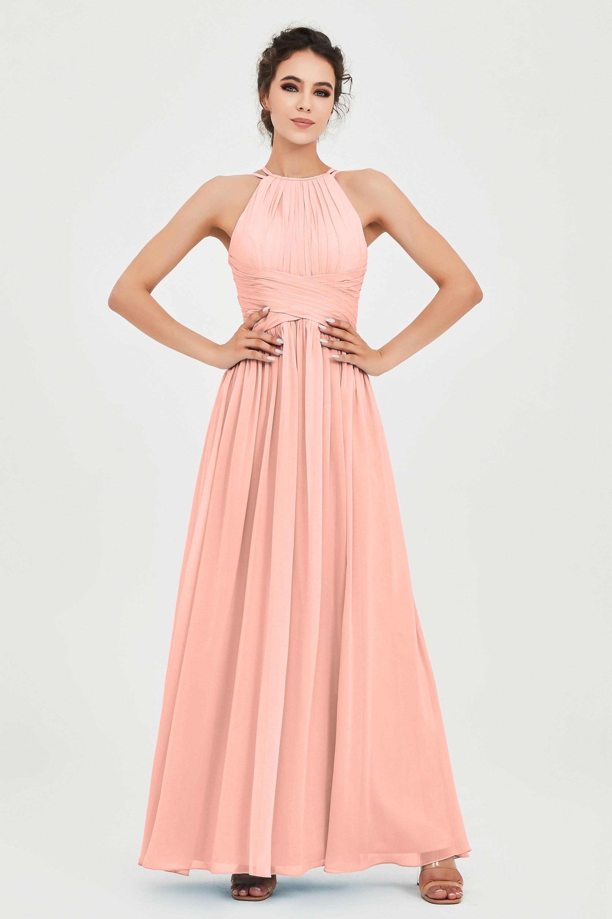 Empire Halter Chiffon Women's Bridesmaid Dress Ruched Formal Evening Prom Gowns