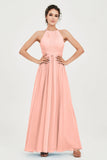 Empire Halter Chiffon Women's Bridesmaid Dress Ruched Formal Evening Prom Gowns