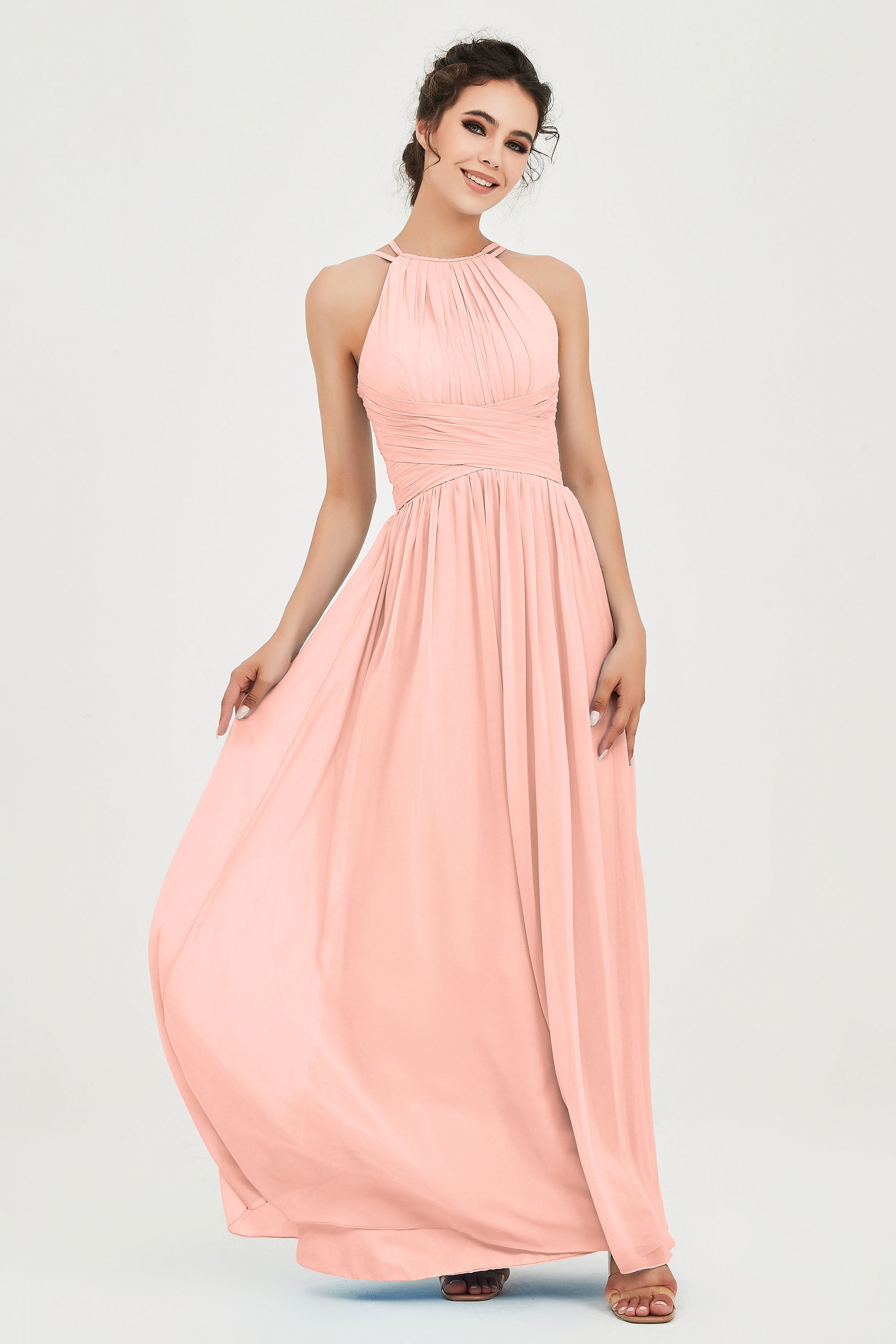Empire Halter Chiffon Women's Bridesmaid Dress Ruched Formal Evening Prom Gowns