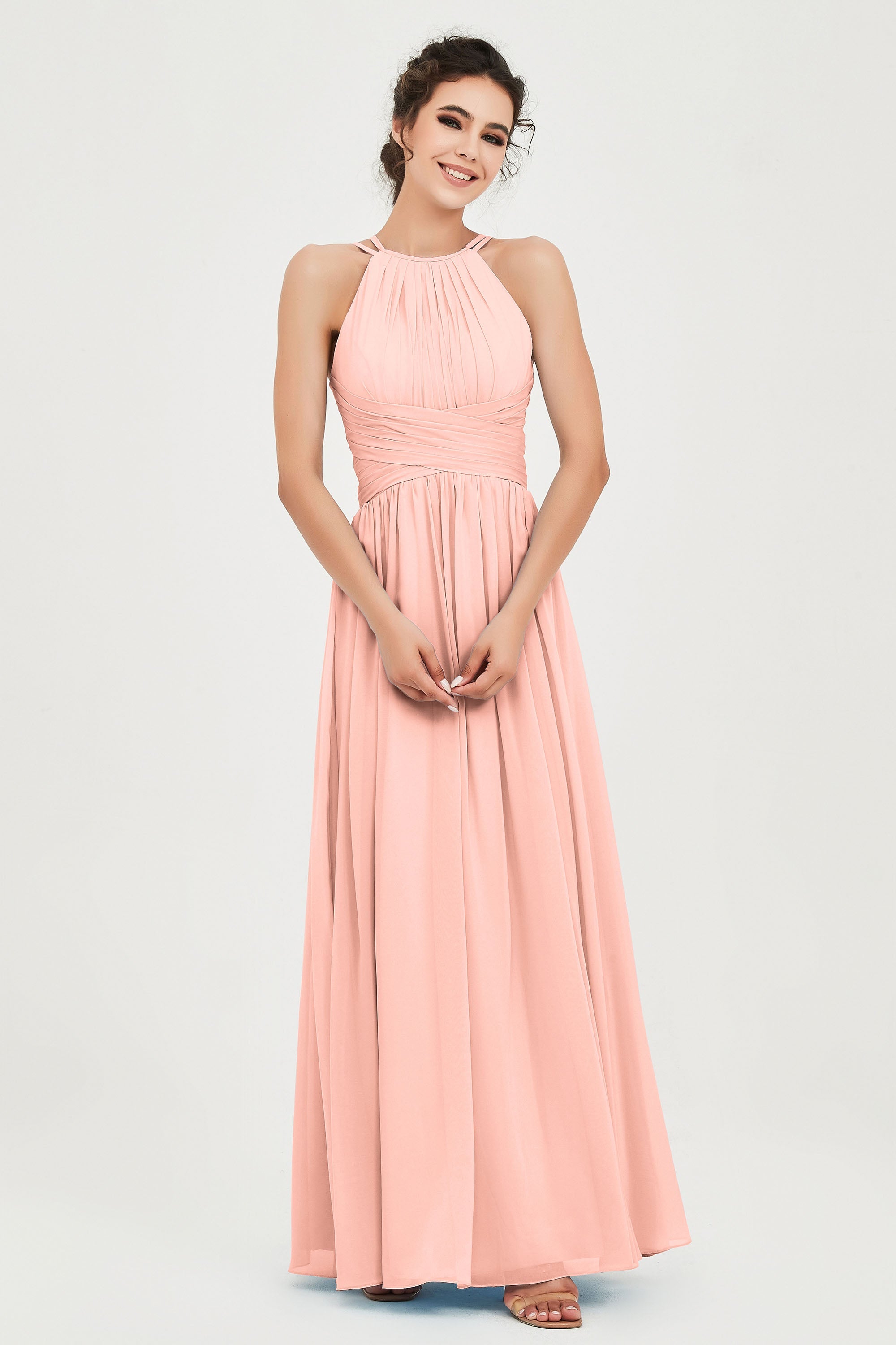 Empire Halter Chiffon Women's Bridesmaid Dress Ruched Formal Evening Prom Gowns