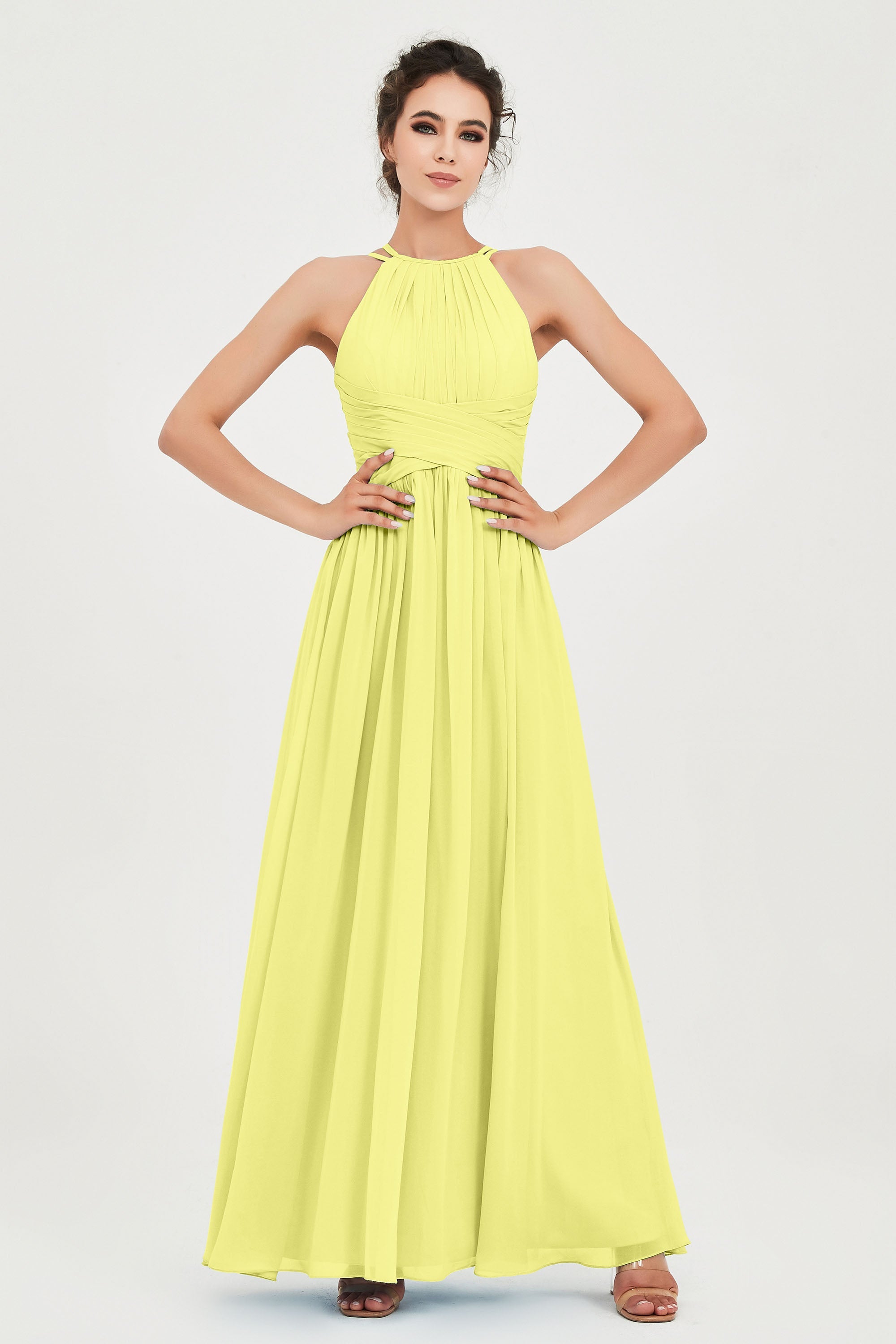 Empire Halter Chiffon Women's Bridesmaid Dress Ruched Formal Evening Prom Gowns
