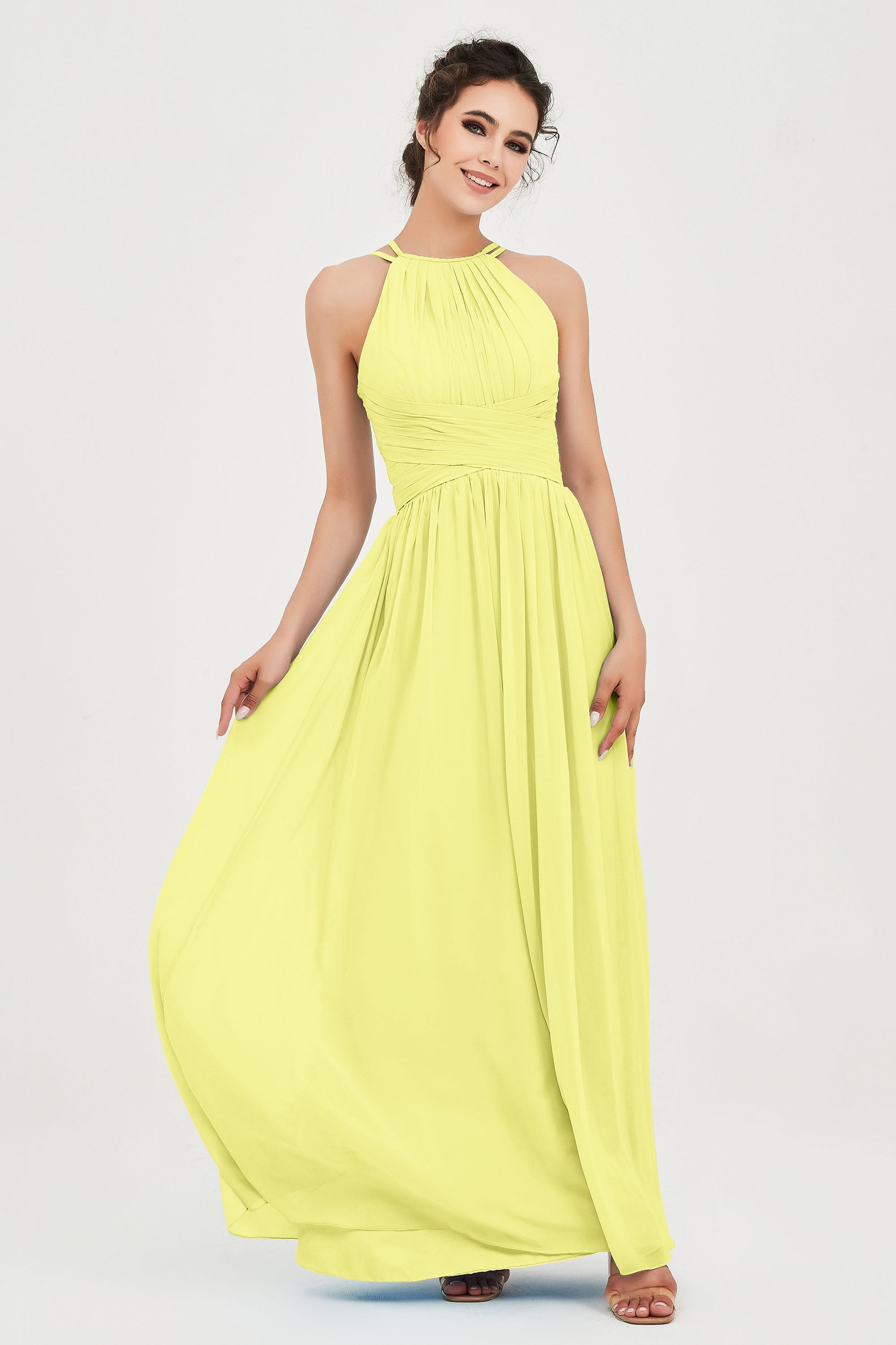 Empire Halter Chiffon Women's Bridesmaid Dress Ruched Formal Evening Prom Gowns