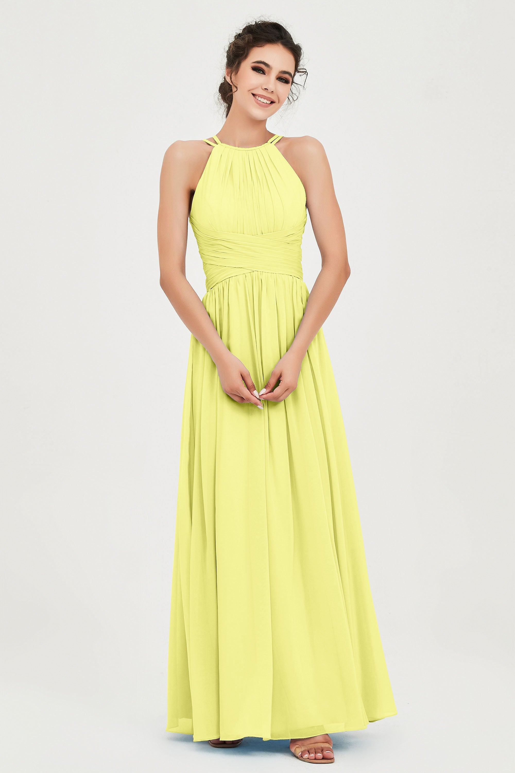 Empire Halter Chiffon Women's Bridesmaid Dress Ruched Formal Evening Prom Gowns