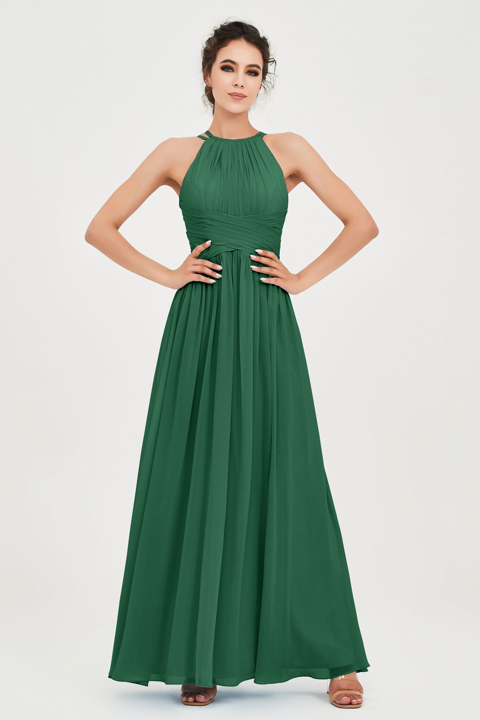 Empire Halter Chiffon Women's Bridesmaid Dress Ruched Formal Evening Prom Gowns