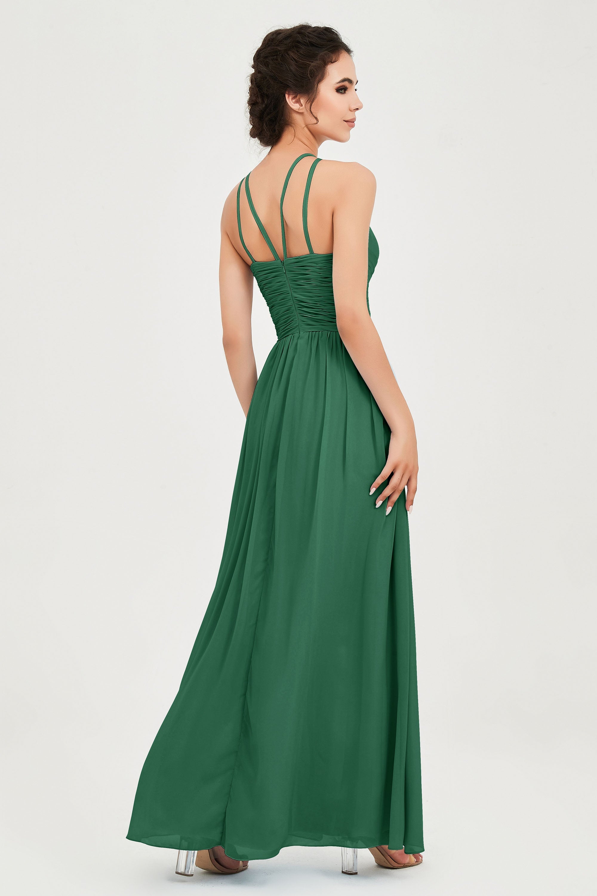 Empire Halter Chiffon Women's Bridesmaid Dress Ruched Formal Evening Prom Gowns
