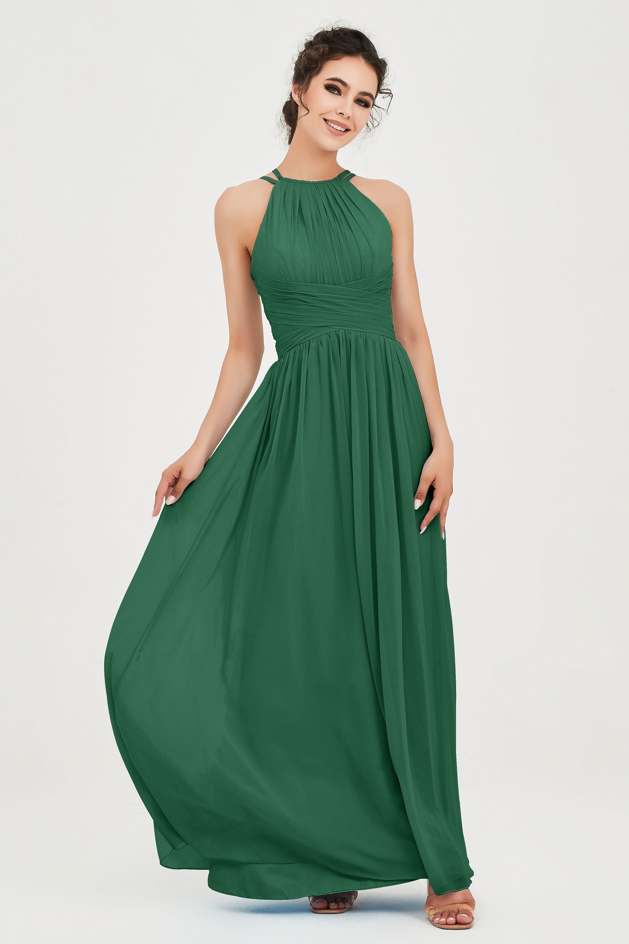Empire Halter Chiffon Women's Bridesmaid Dress Ruched Formal Evening Prom Gowns