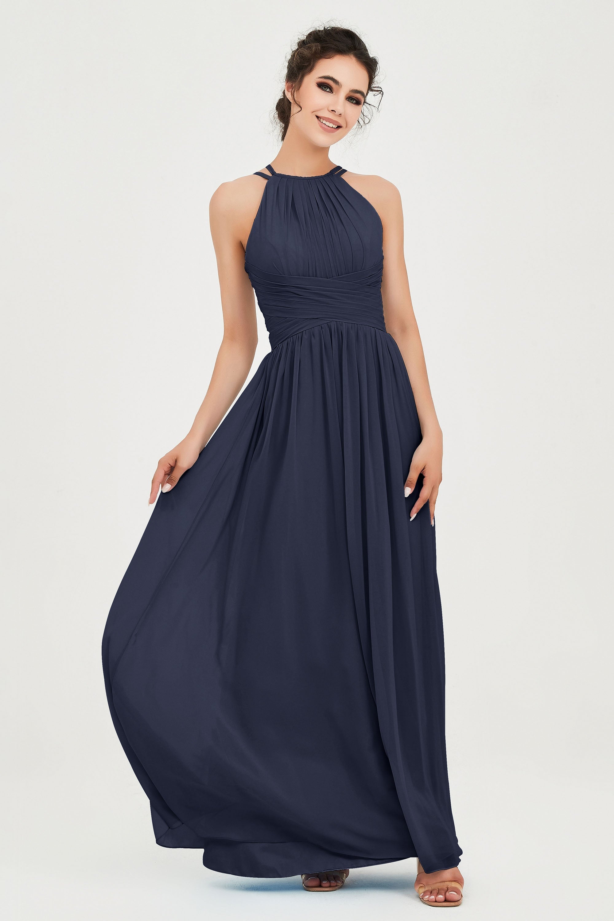 Empire Halter Chiffon Women's Bridesmaid Dress Ruched Formal Evening Prom Gowns