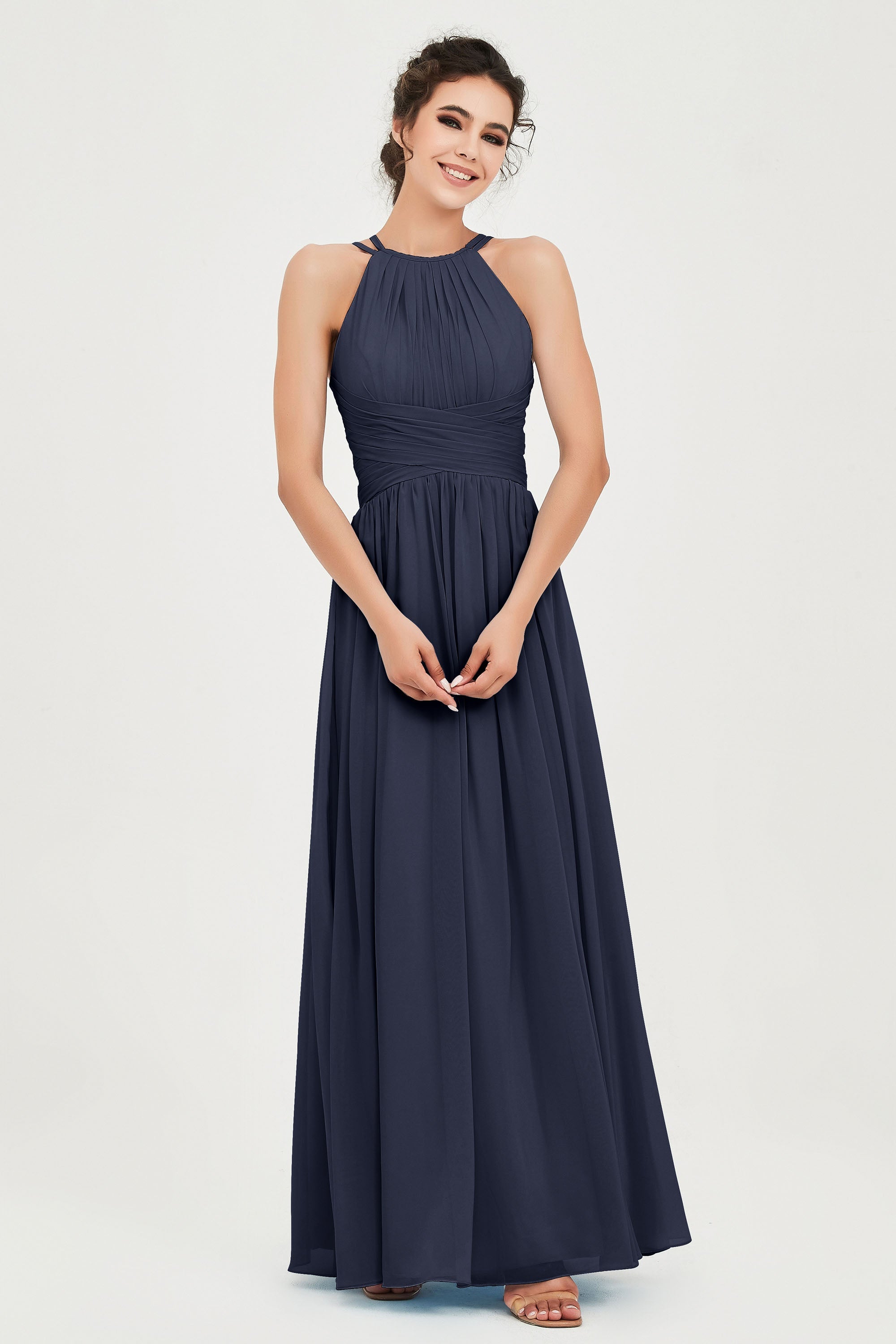 Empire Halter Chiffon Women's Bridesmaid Dress Ruched Formal Evening Prom Gowns