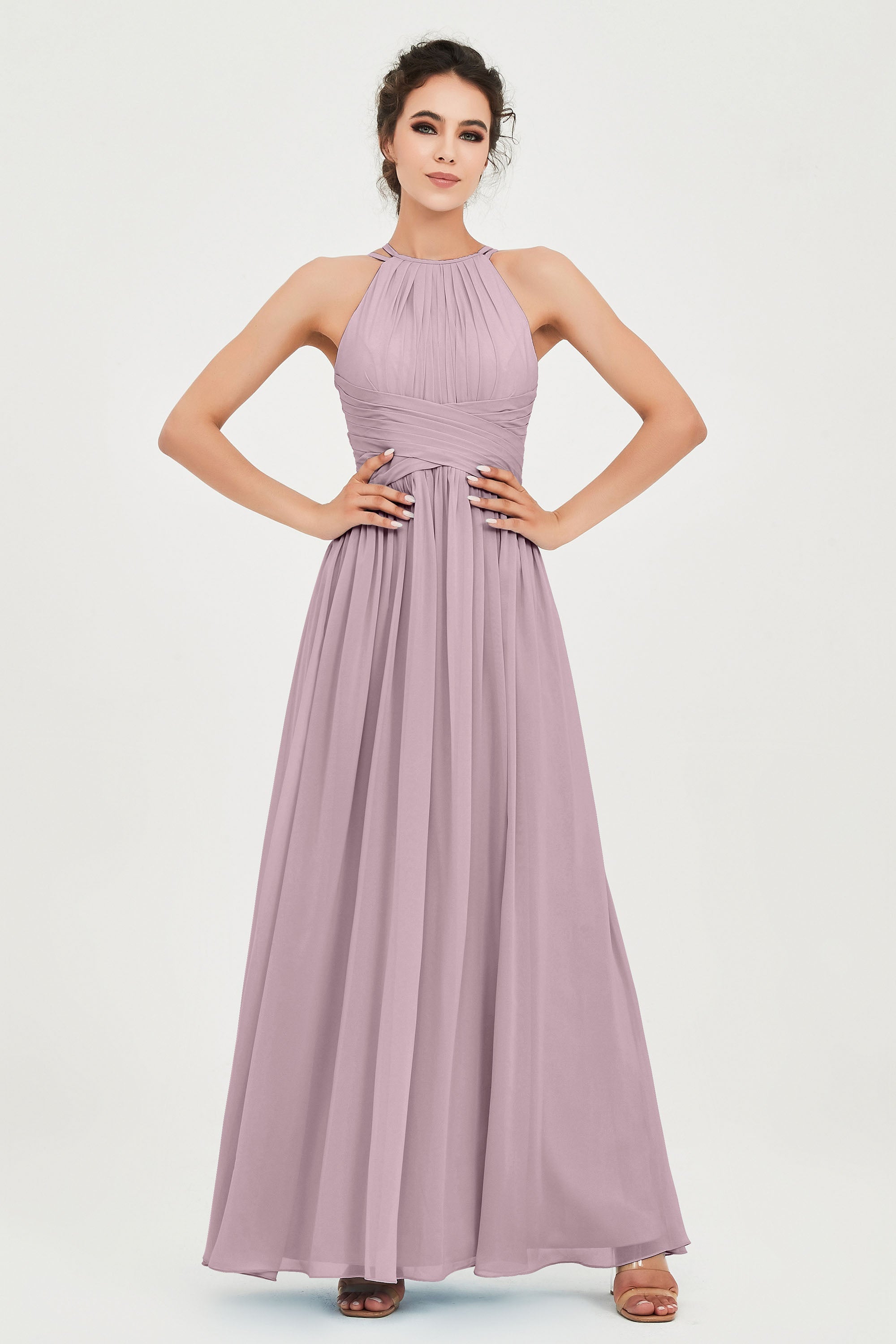 Empire Halter Chiffon Women's Bridesmaid Dress Ruched Formal Evening Prom Gowns