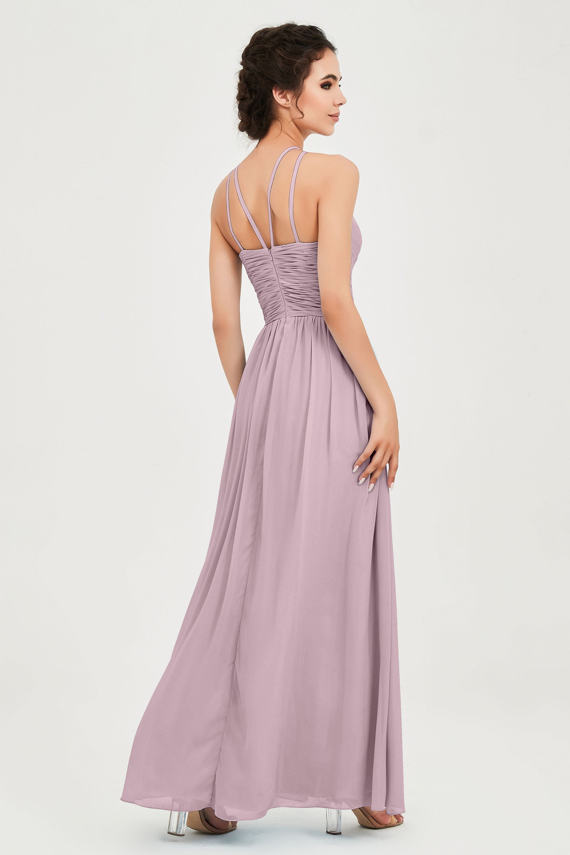 Empire Halter Chiffon Women's Bridesmaid Dress Ruched Formal Evening Prom Gowns