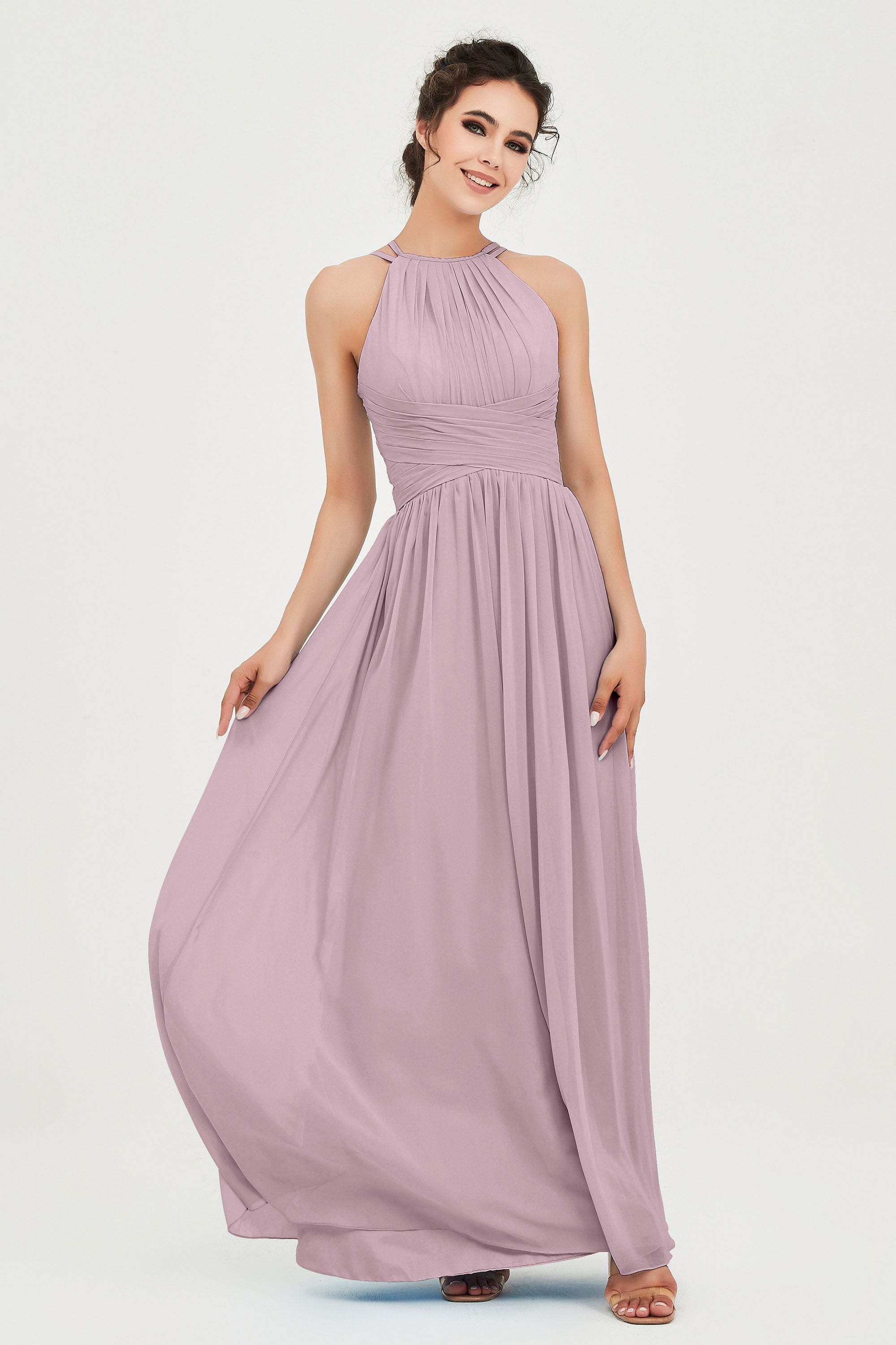Empire Halter Chiffon Women's Bridesmaid Dress Ruched Formal Evening Prom Gowns