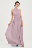 Empire Halter Chiffon Women's Bridesmaid Dress Ruched Formal Evening Prom Gowns