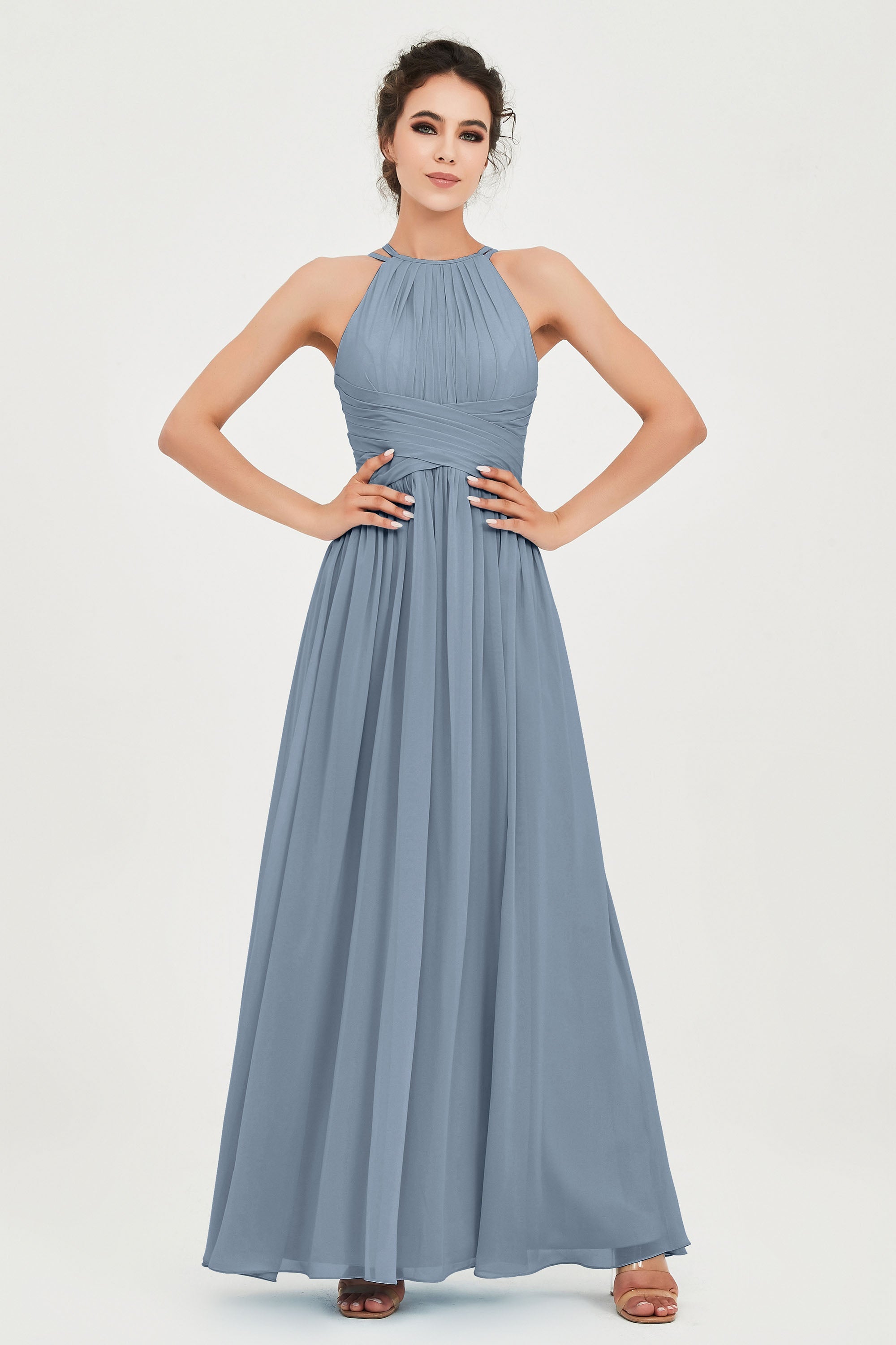 Empire Halter Chiffon Women's Bridesmaid Dress Ruched Formal Evening Prom Gowns