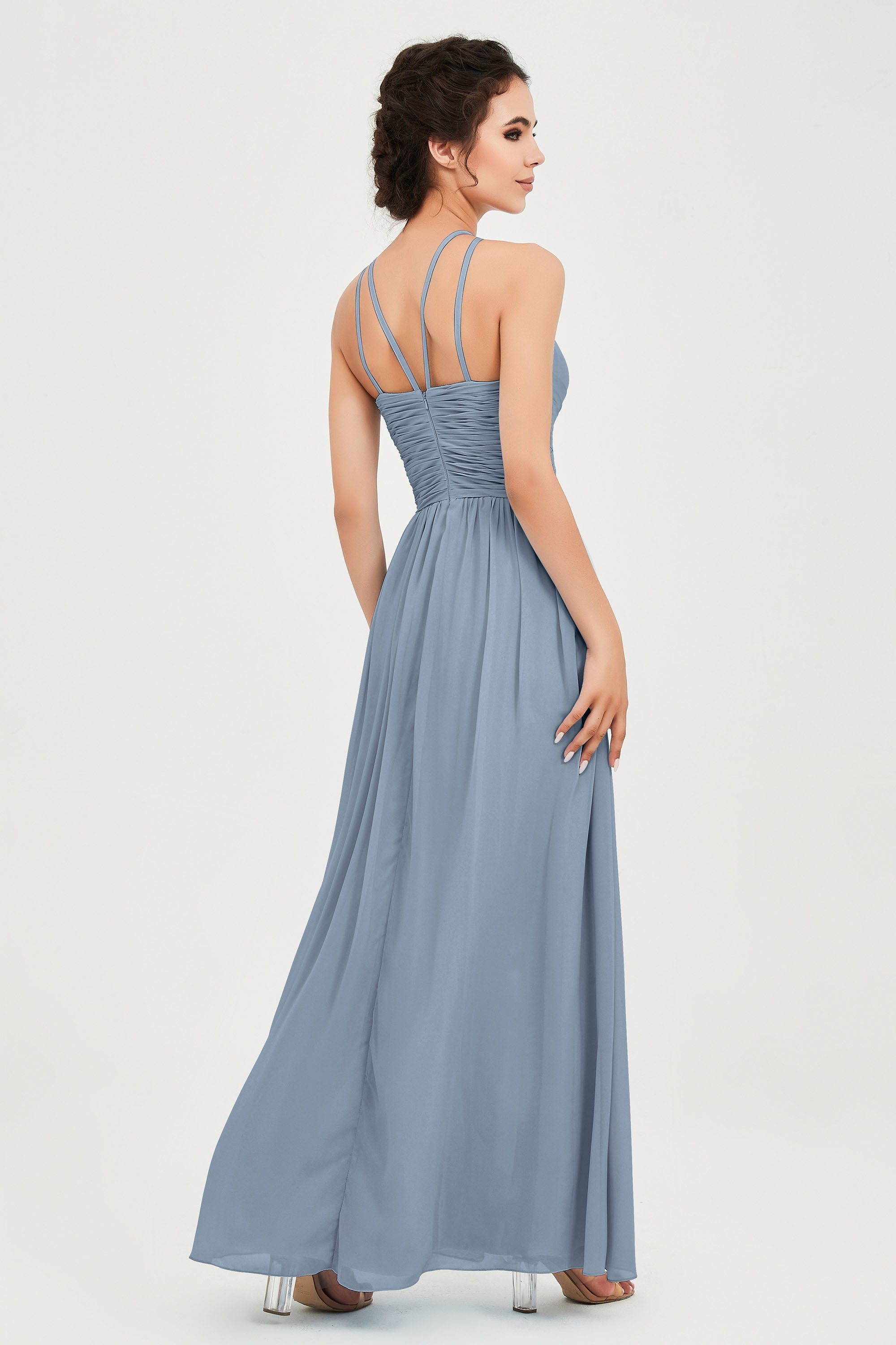 Empire Halter Chiffon Women's Bridesmaid Dress Ruched Formal Evening Prom Gowns