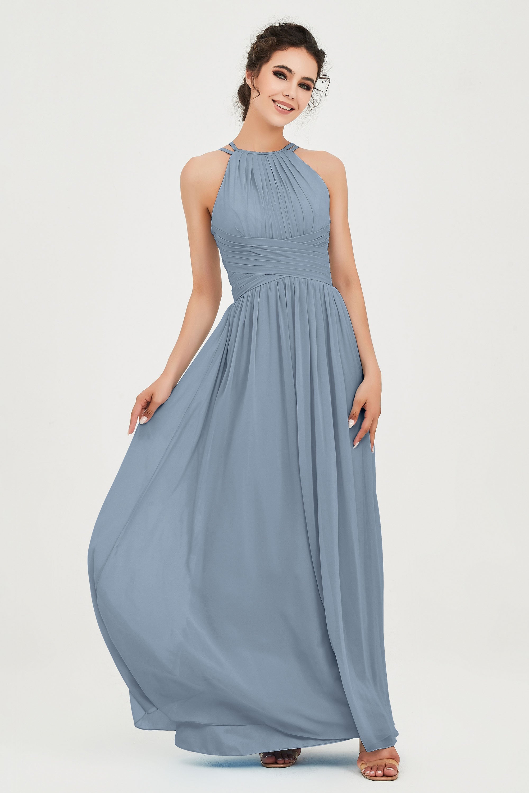 Empire Halter Chiffon Women's Bridesmaid Dress Ruched Formal Evening Prom Gowns