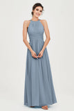 Empire Halter Chiffon Women's Bridesmaid Dress Ruched Formal Evening Prom Gowns