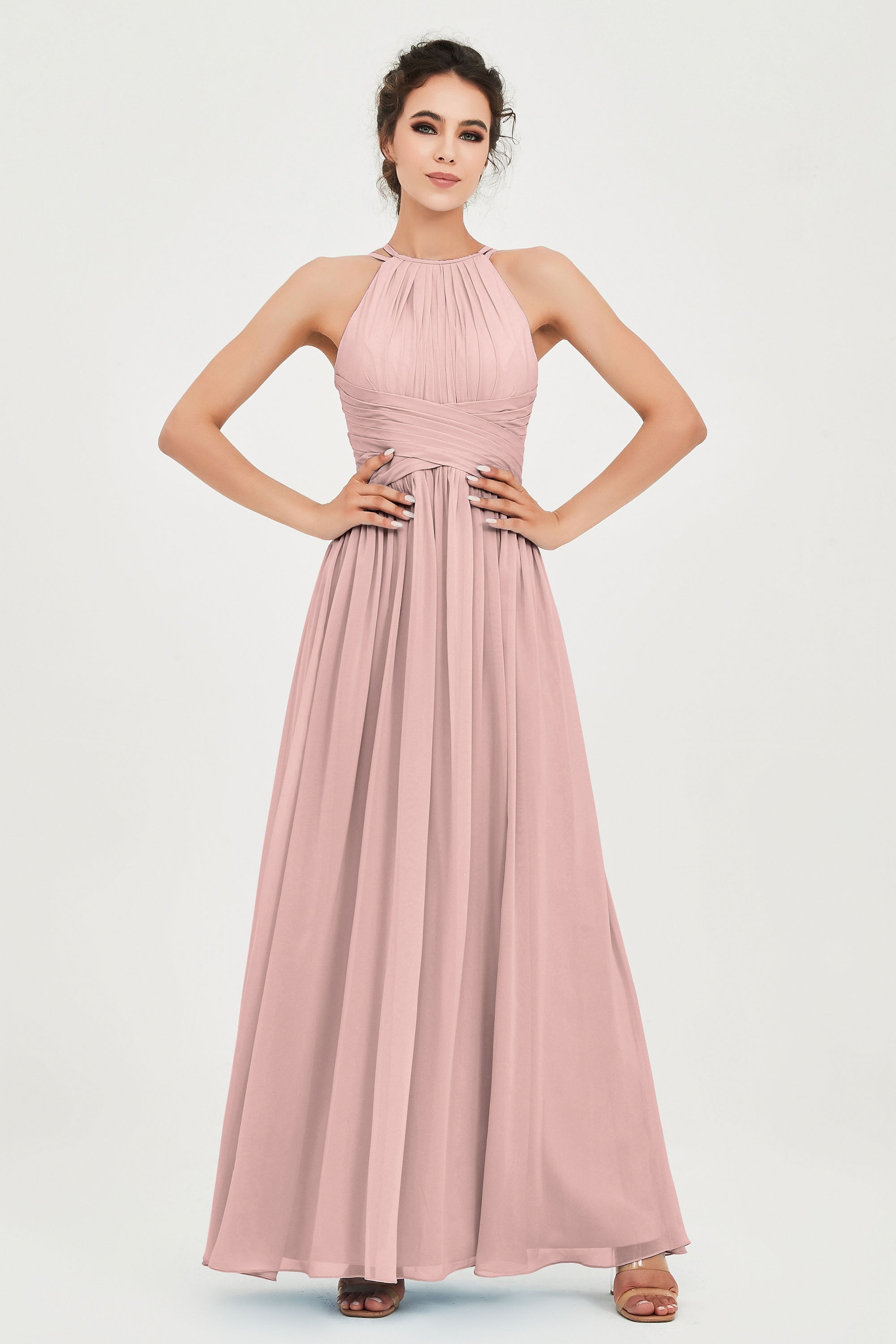 Empire Halter Chiffon Women's Bridesmaid Dress Ruched Formal Evening Prom Gowns