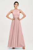 Empire Halter Chiffon Women's Bridesmaid Dress Ruched Formal Evening Prom Gowns