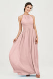 Empire Halter Chiffon Women's Bridesmaid Dress Ruched Formal Evening Prom Gowns