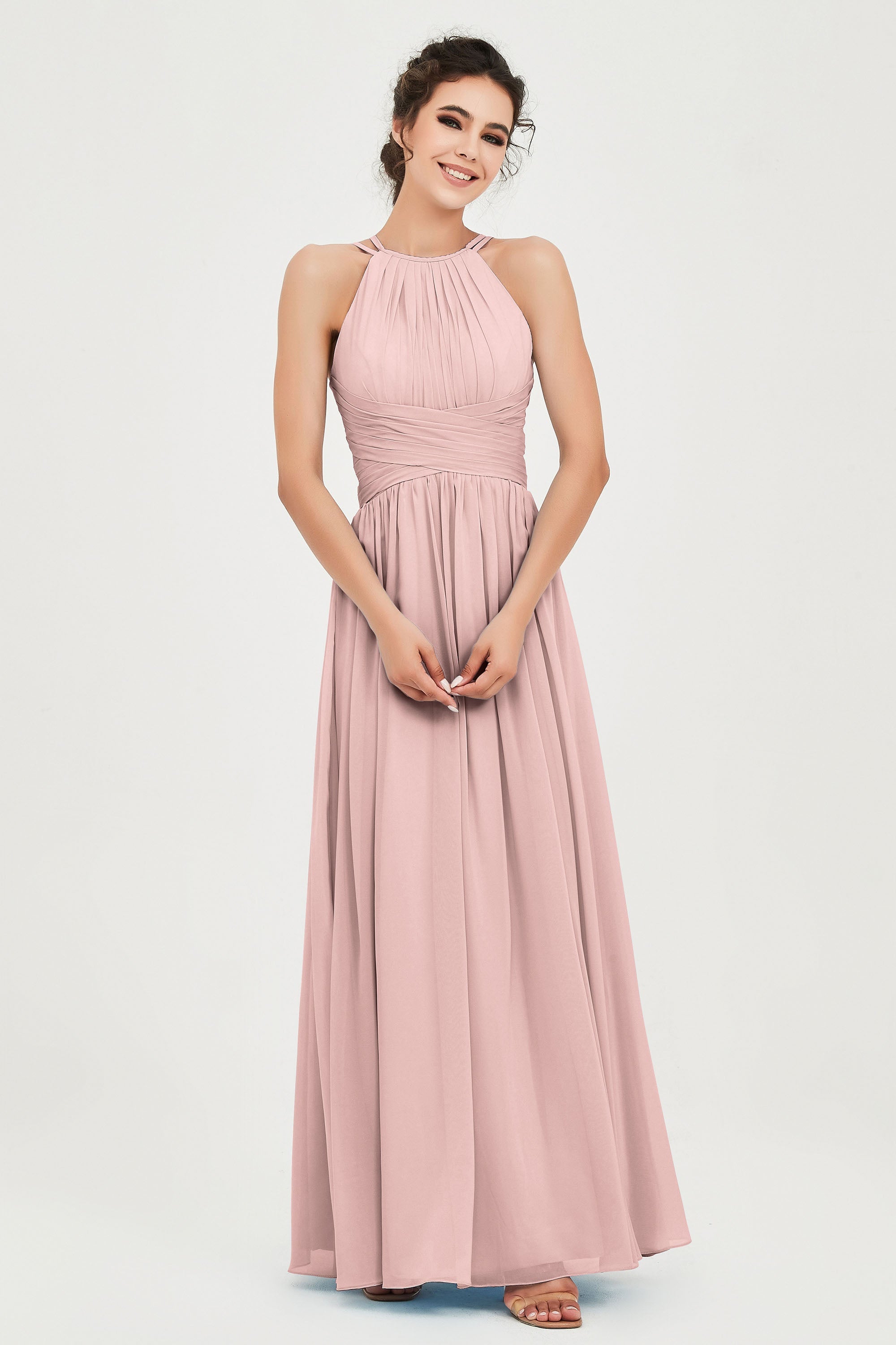 Empire Halter Chiffon Women's Bridesmaid Dress Ruched Formal Evening Prom Gowns