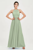 Empire Halter Chiffon Women's Bridesmaid Dress Ruched Formal Evening Prom Gowns