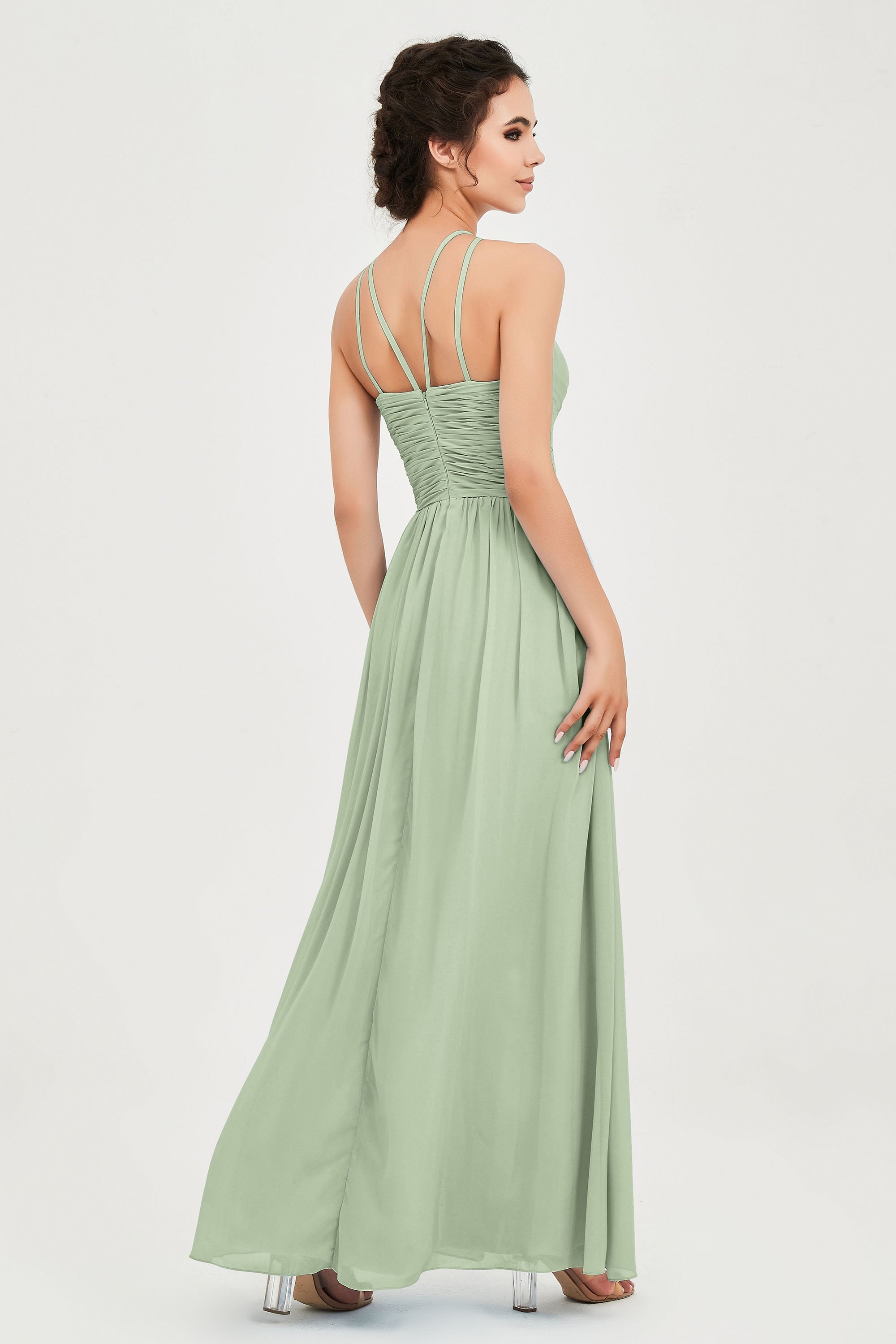 Empire Halter Chiffon Women's Bridesmaid Dress Ruched Formal Evening Prom Gowns