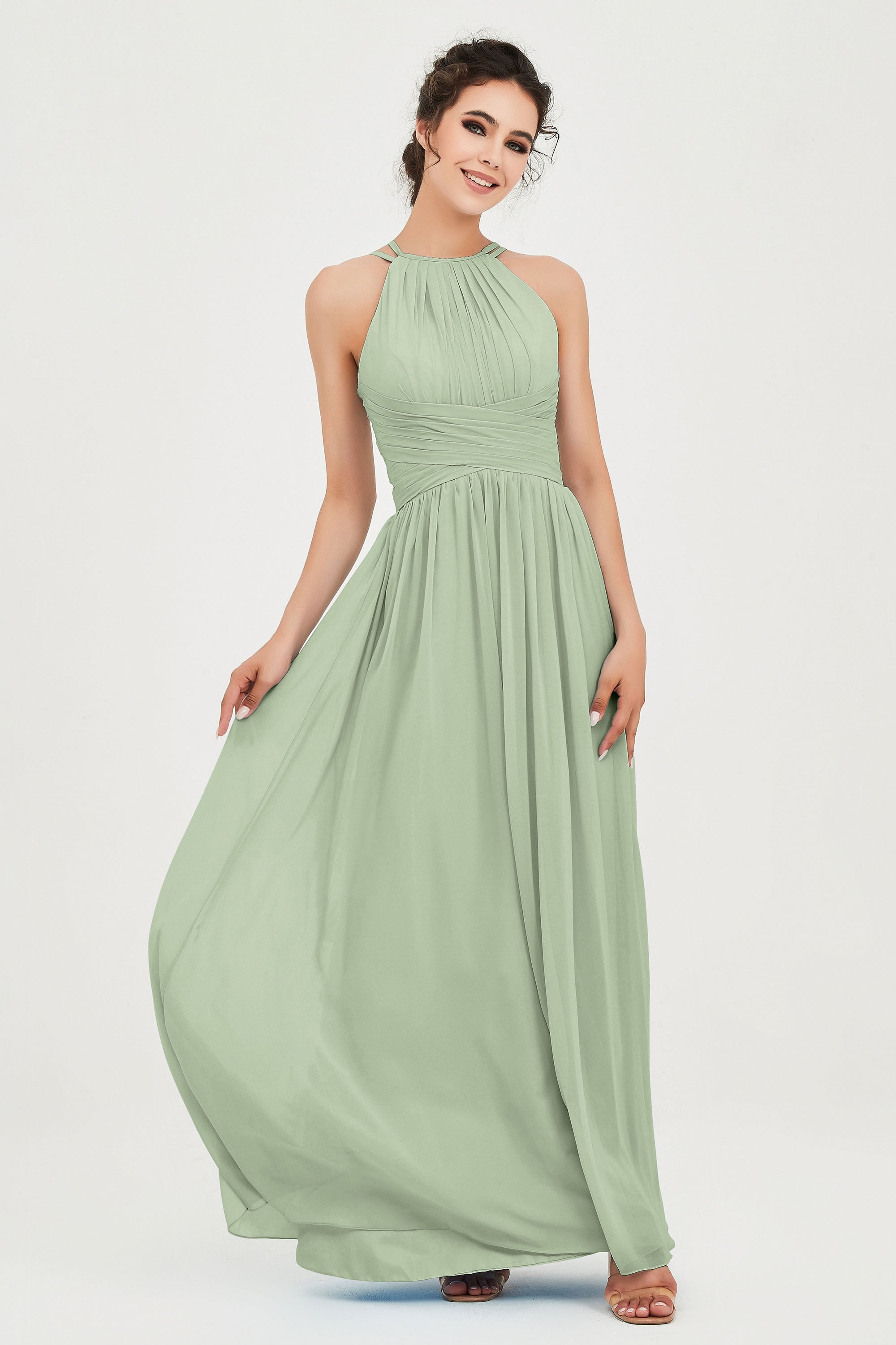 Empire Halter Chiffon Women's Bridesmaid Dress Ruched Formal Evening Prom Gowns