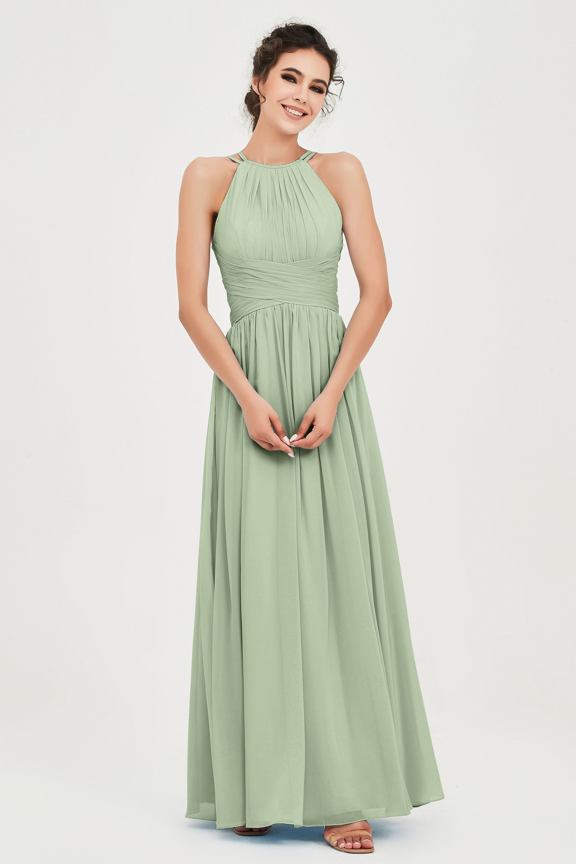 Empire Halter Chiffon Women's Bridesmaid Dress Ruched Formal Evening Prom Gowns