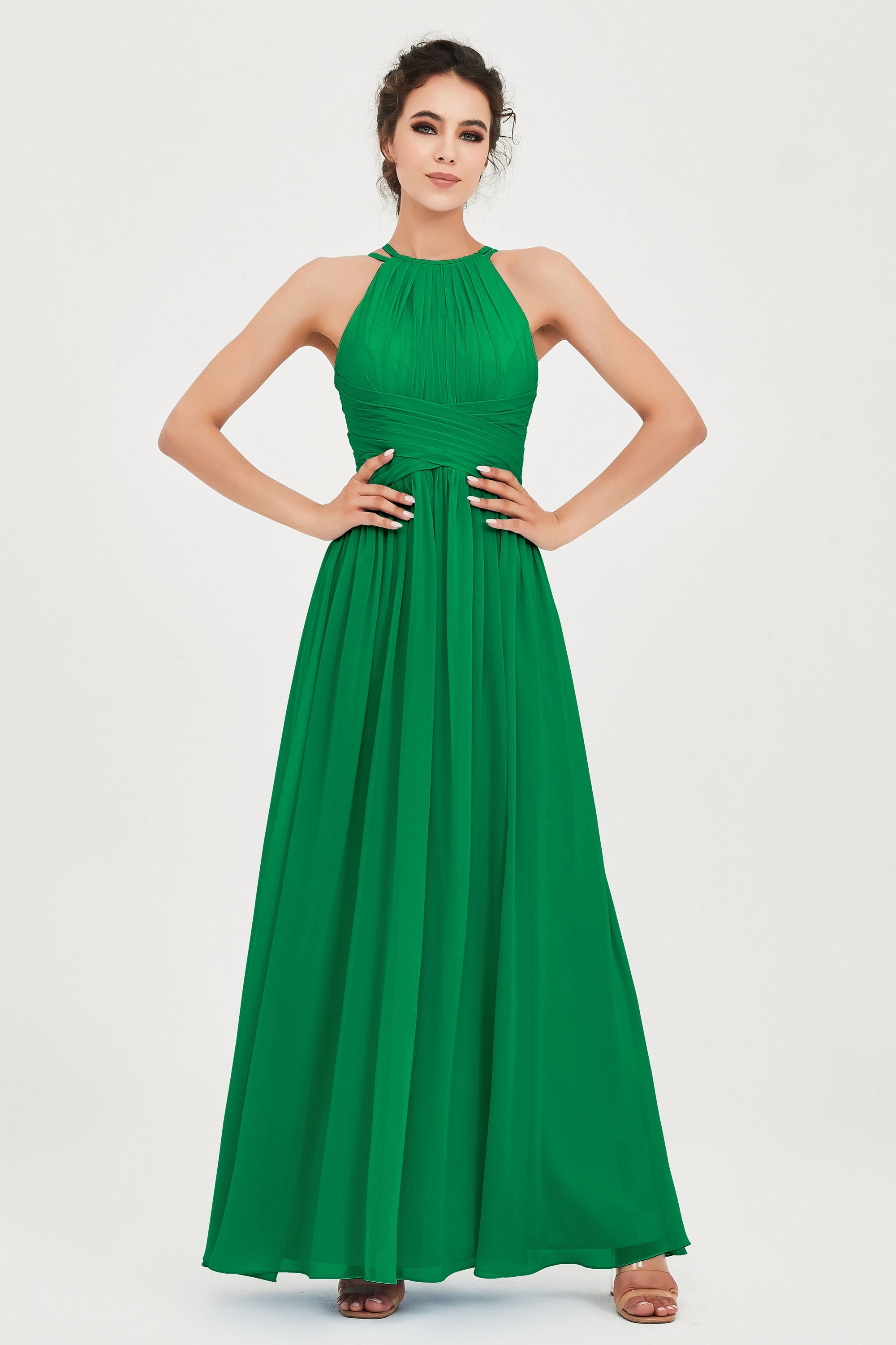 Empire Halter Chiffon Women's Bridesmaid Dress Ruched Formal Evening Prom Gowns