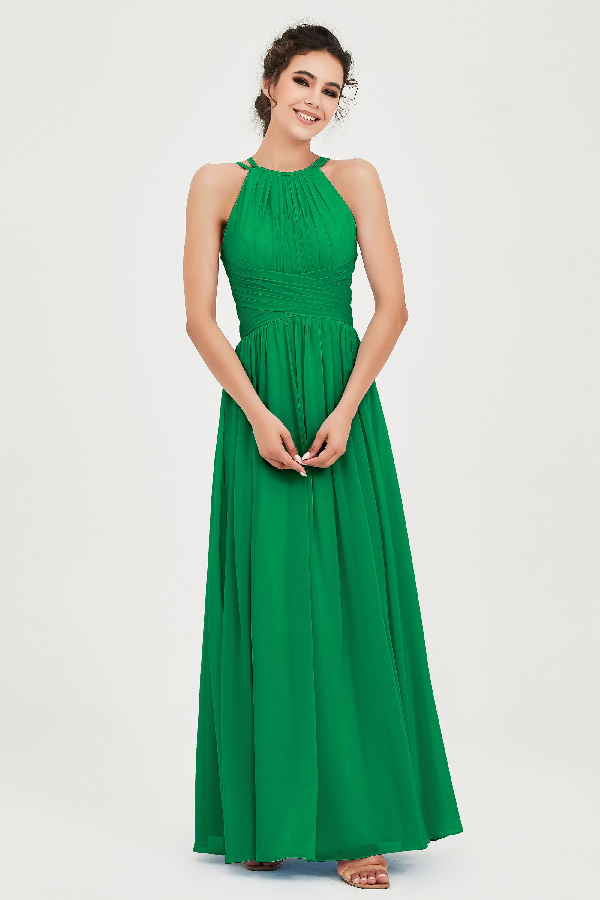 Empire Halter Chiffon Women's Bridesmaid Dress Ruched Formal Evening Prom Gowns