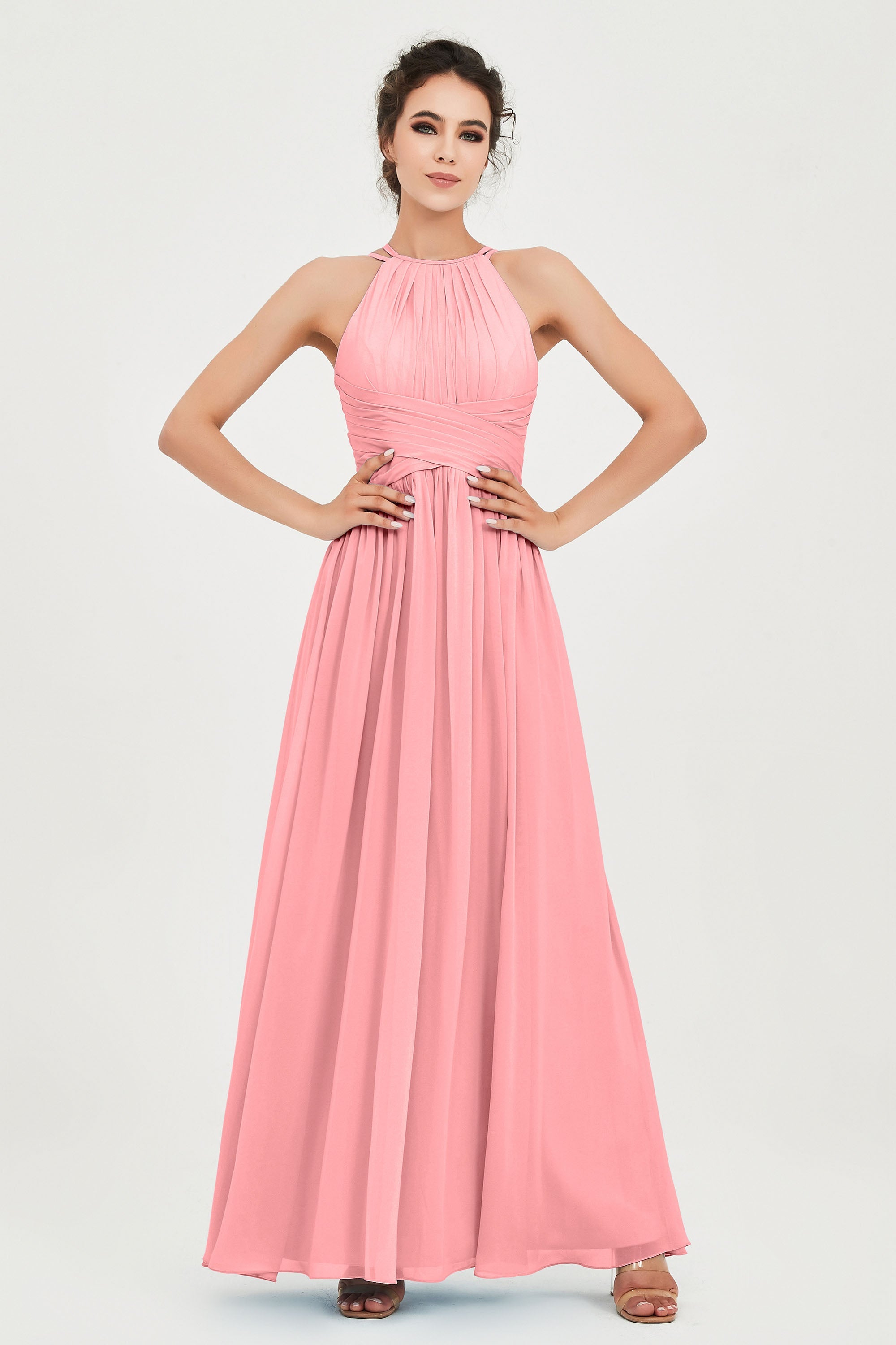 Empire Halter Chiffon Women's Bridesmaid Dress Ruched Formal Evening Prom Gowns