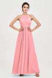 Empire Halter Chiffon Women's Bridesmaid Dress Ruched Formal Evening Prom Gowns