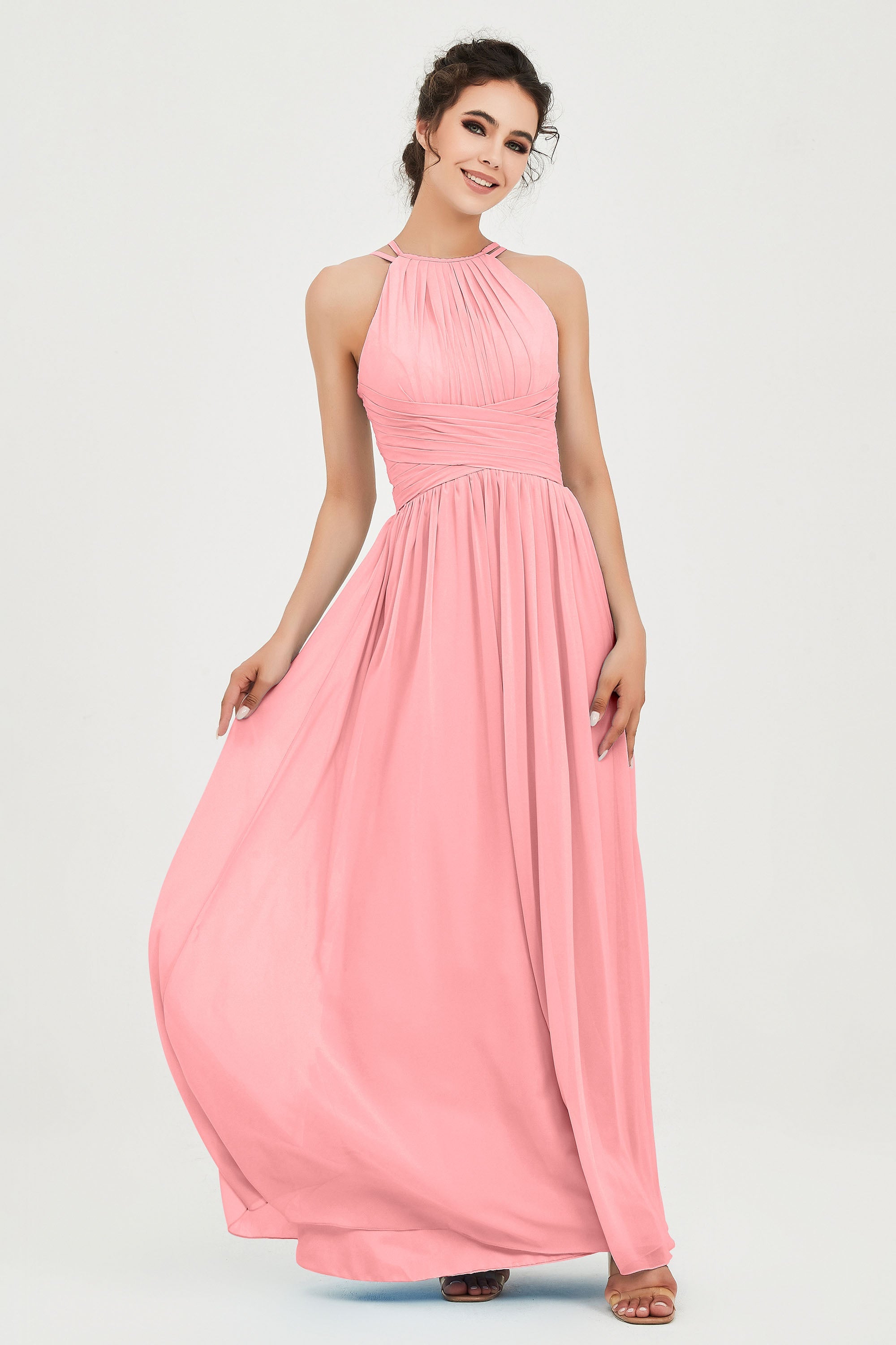 Empire Halter Chiffon Women's Bridesmaid Dress Ruched Formal Evening Prom Gowns
